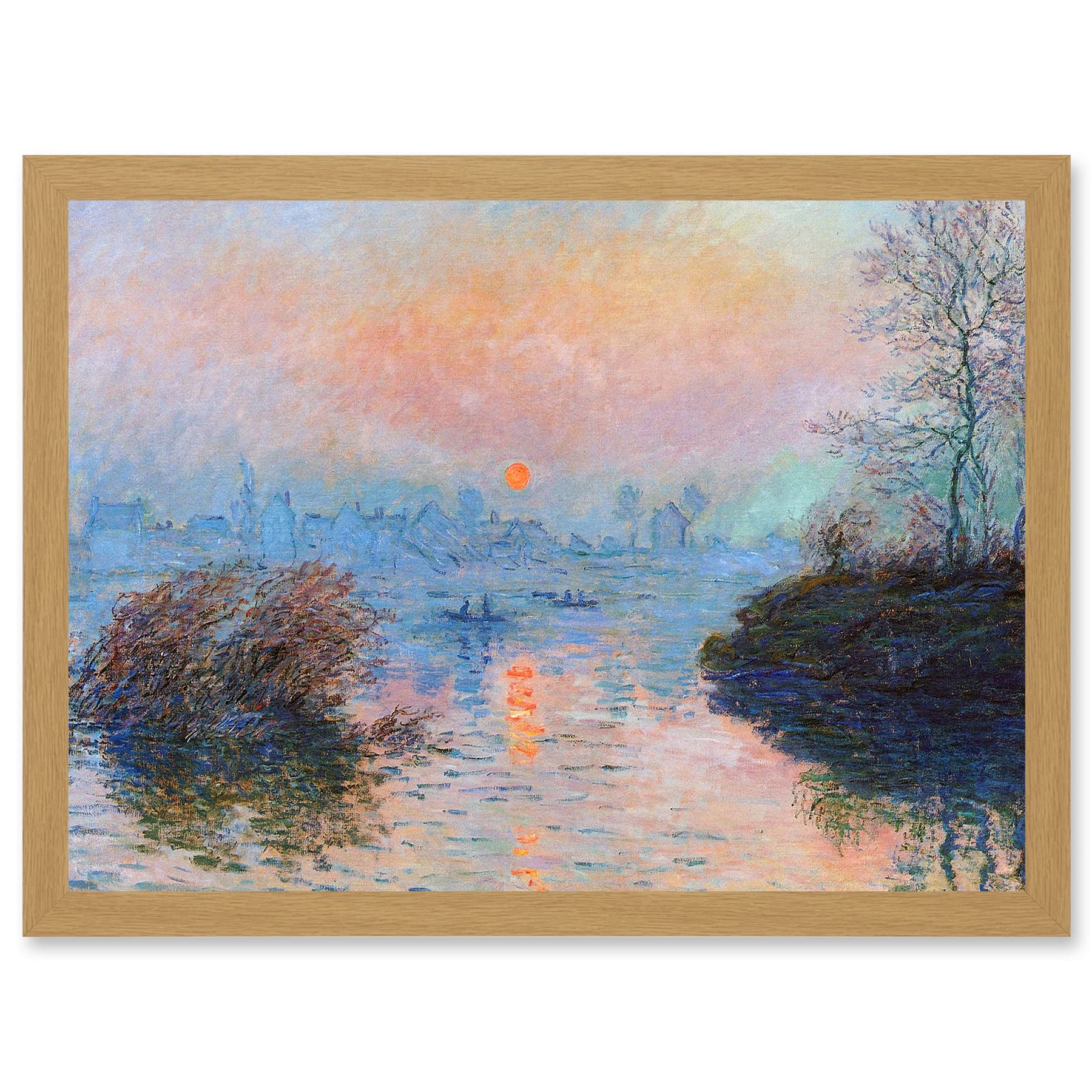 Monet Sunset Seine Lavacourt Winter Painting Framed Wall Art Print A4 - Artery8