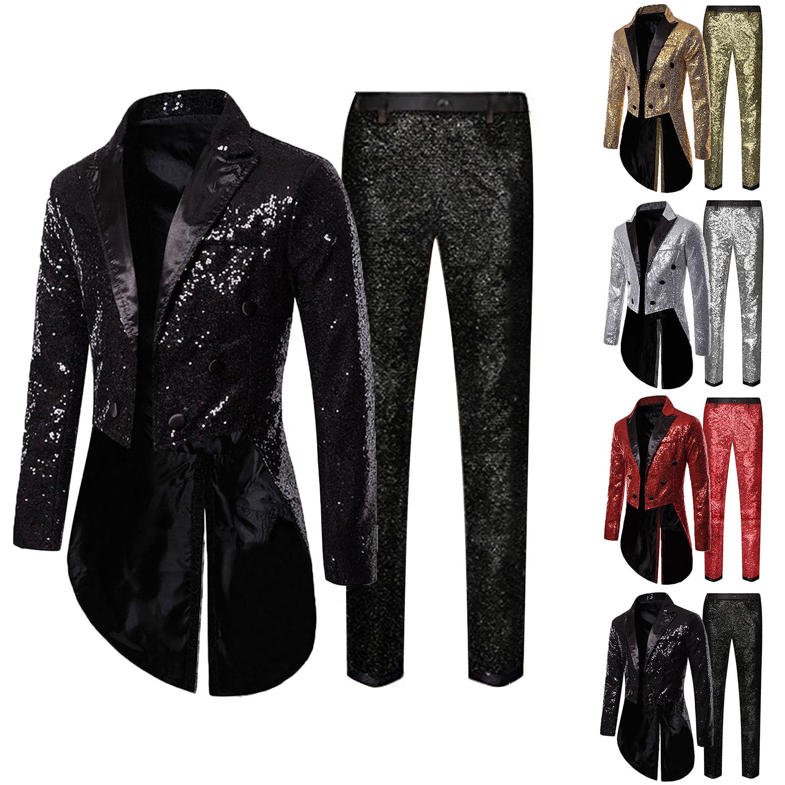 Costume de smoking à paillettes pour homme - 2 pièces - Veste frack pour homme - Pour fête, bal de fin d'année, pantalon - Tenue business, carnaval, cosplay