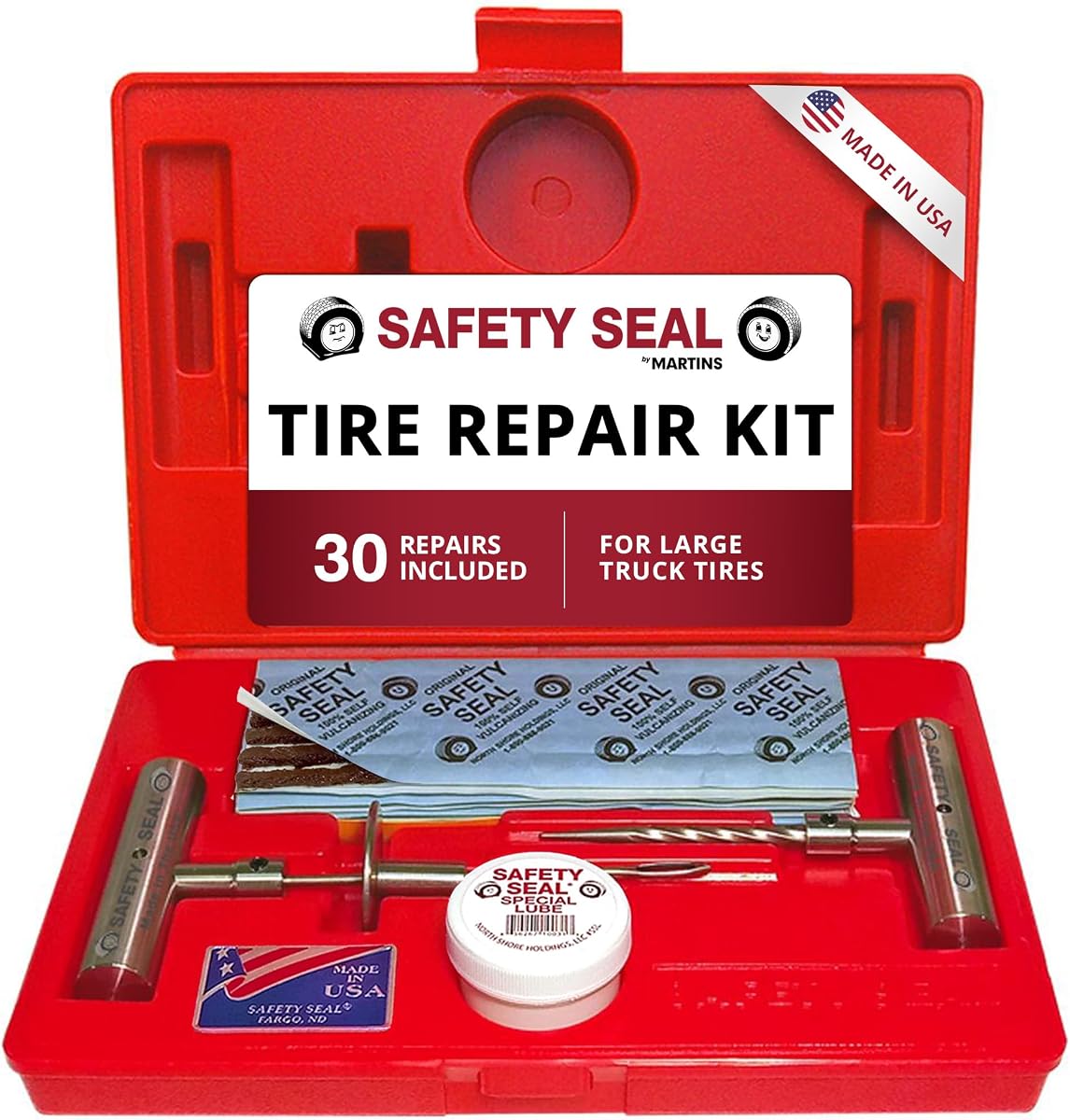 Safety Seal Tire Repair Kit – Truck Deluxe Kit, 30 Repairs (8"), 4.75" Probe, Case Kit, Tubeless Tire Repair for Trucks & Commercial Vehicles