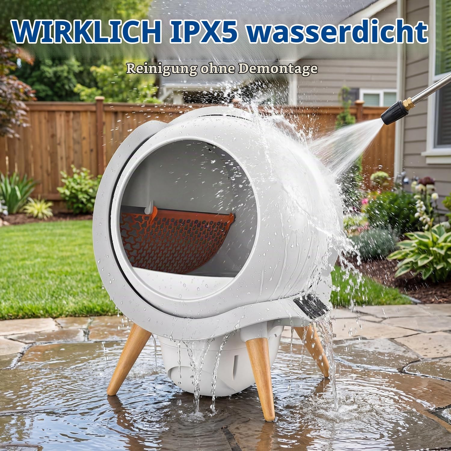 Selbstreinigende Katzentoilette IPX5 Wasserdicht, Elektrisches Katzenklo | 63L Automatische Katzentoilette für Katzen Offenes Design, App-Steuerung/Sensorschutz/Geruchskontrolle, Mehrere Katzen 3-15kg