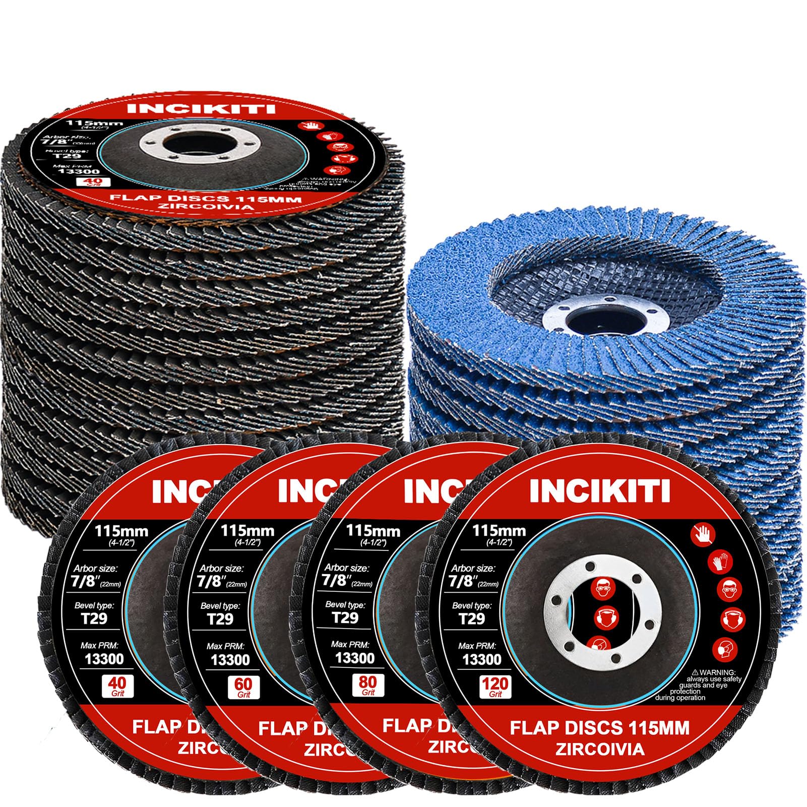 INCIKITI Lot de 20 disques abrasifs à lamelles 115 mm pour meuleuse d'angle, disques abrasifs à grain 40 pour meuleuse d'angle, disques de meulage de type 29 115 mm pour métal, bois, acier inoxydable