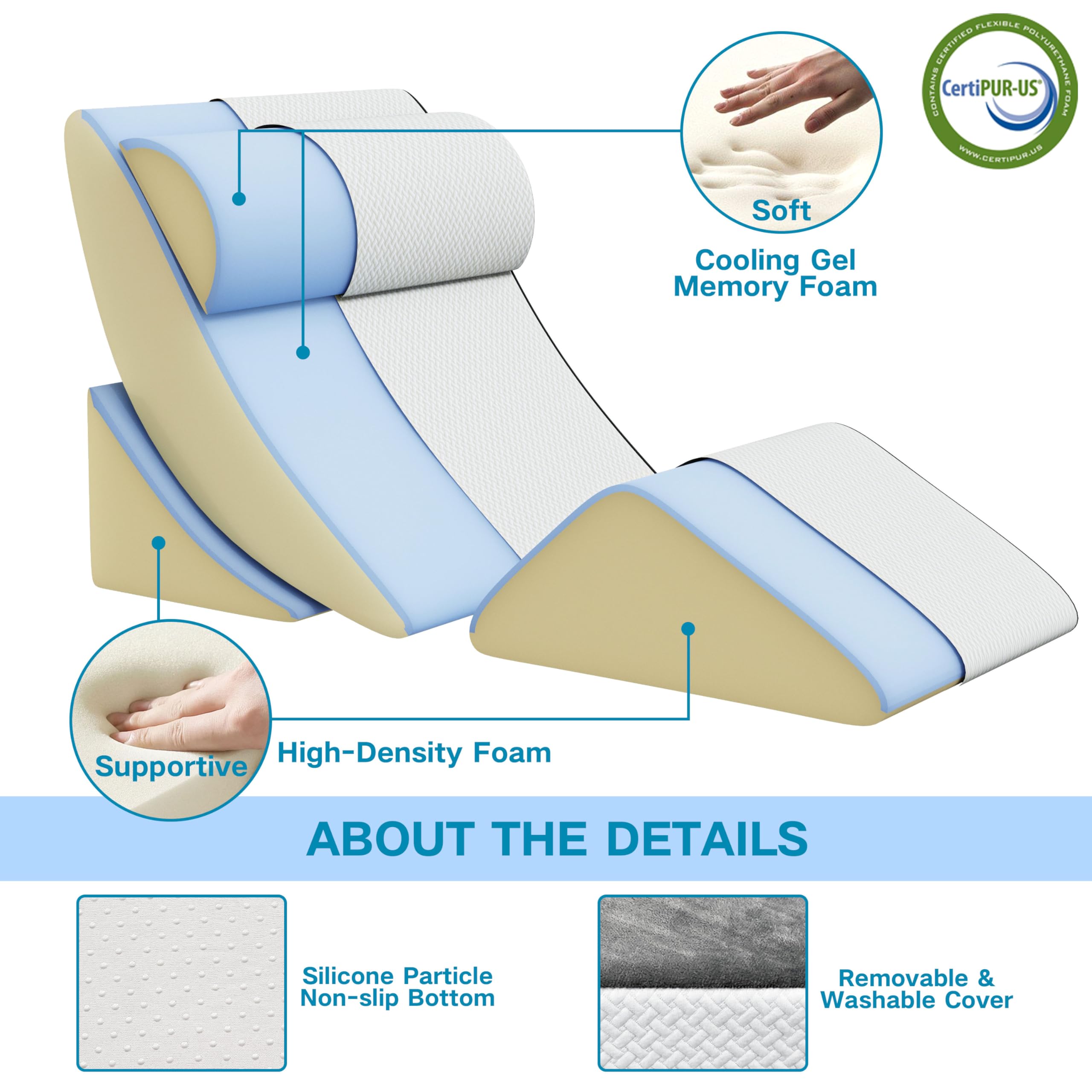 Orthopedic Bed Wedge Pillow Set, 4Pcs Wedge Pillow for Sleeping