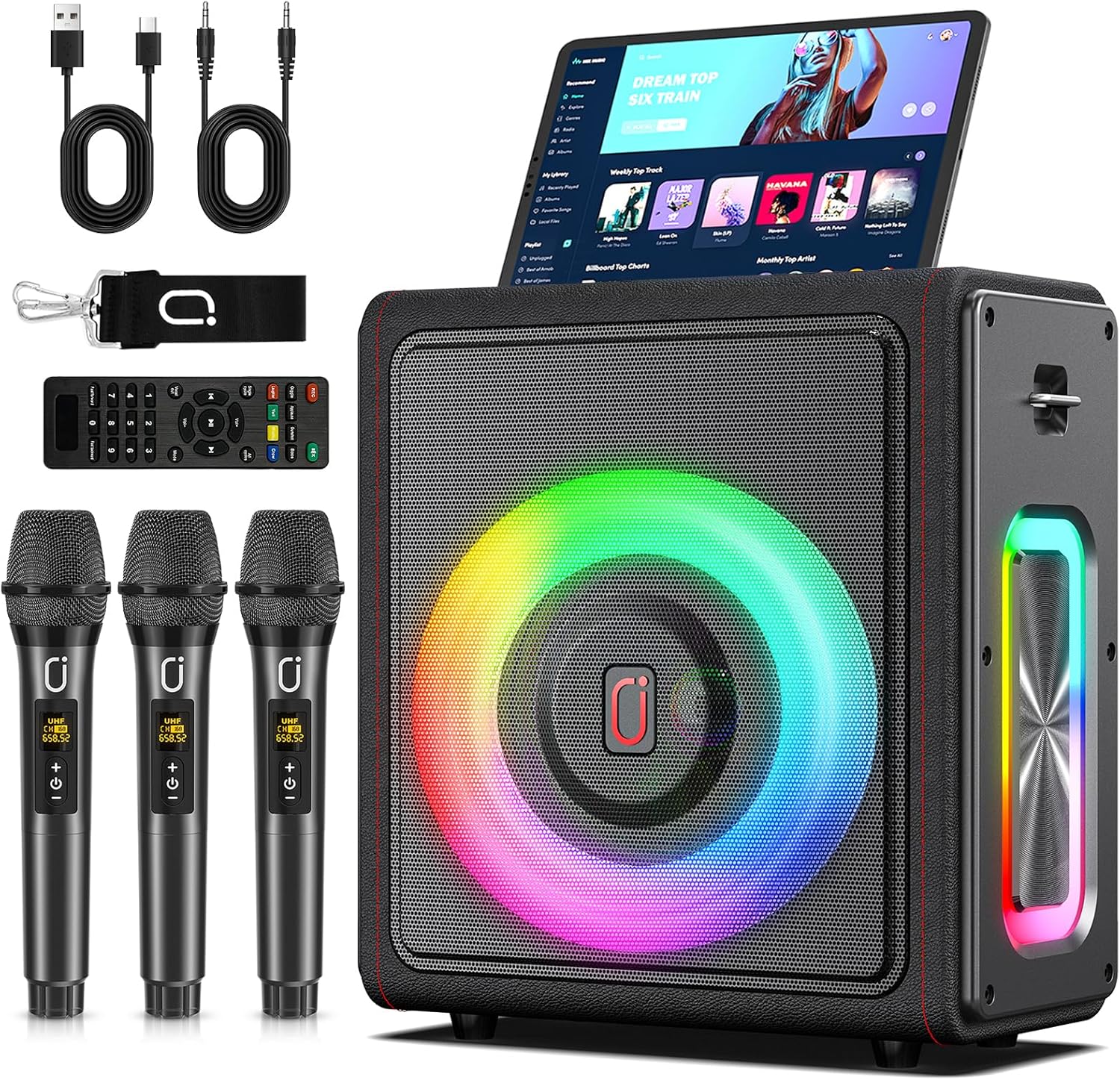 Karaoke Machine with 3 Wireless Mics | Bluetooth 5.3 Speaker with Echo Adjustment