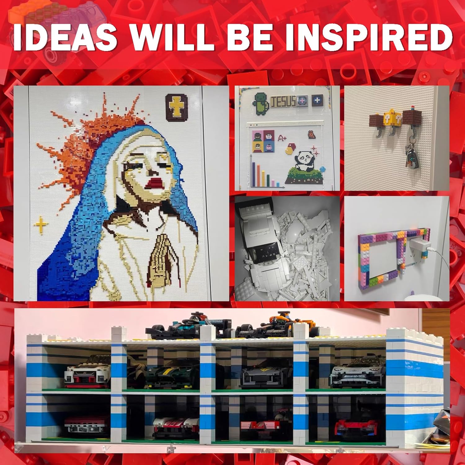 MALEKO Classic Bulk Building Blocks Accessories, 380 Pieces Mix Shape Bricks for Building-Compatible with All Major Brands(Red) - Image 3