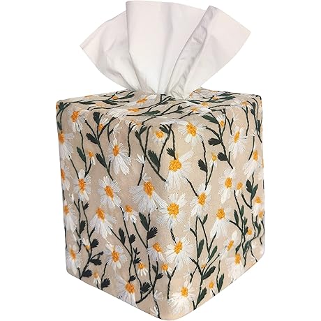 Elegant Relic: Vintage Daisy Embroidered Tissue Box Cover