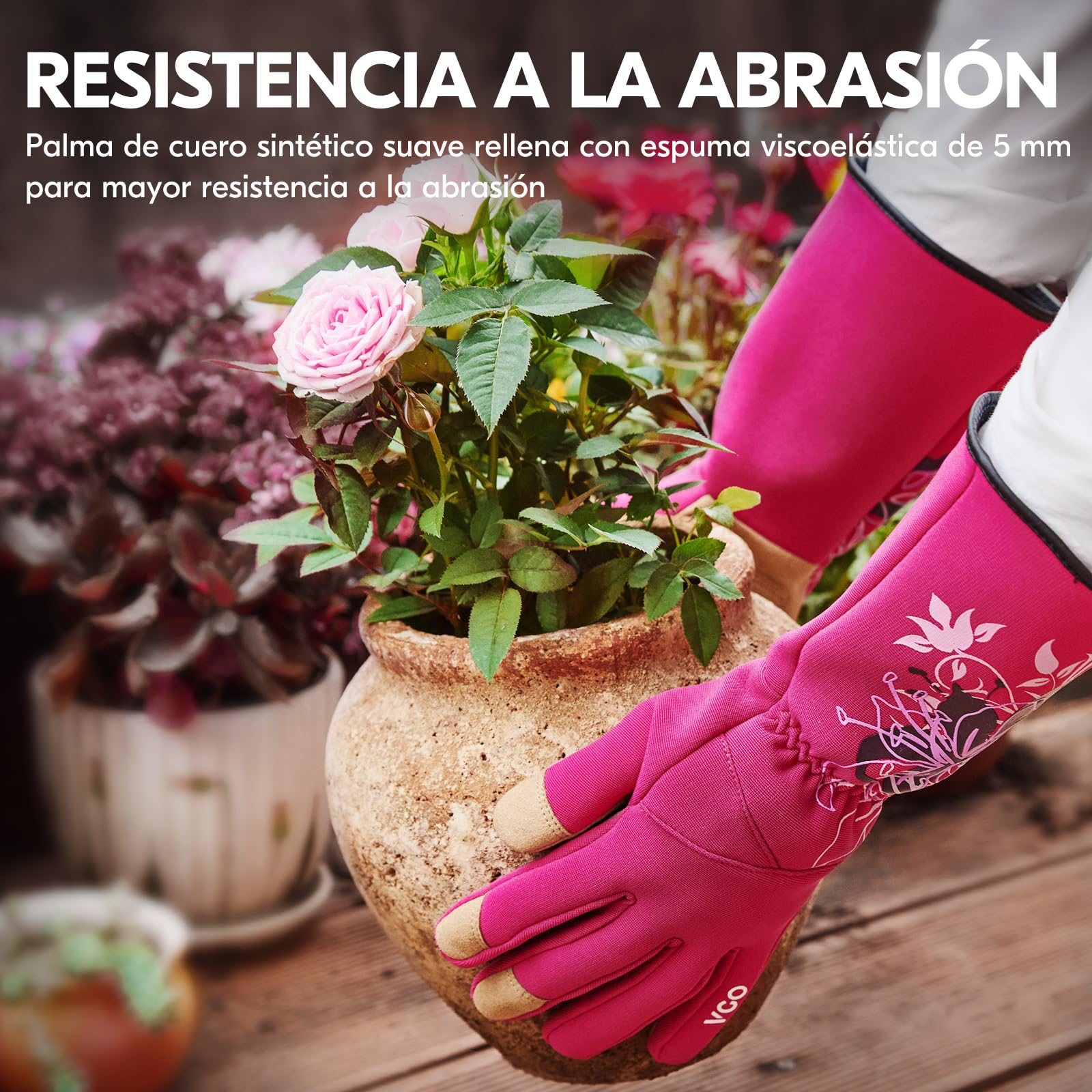 Vgo... Guantes de Jardinería para Mujeres de Cuero Anti-espinas Antipinchazos, Guantes Trabajo Largos Protección de Antebrazo,1 par