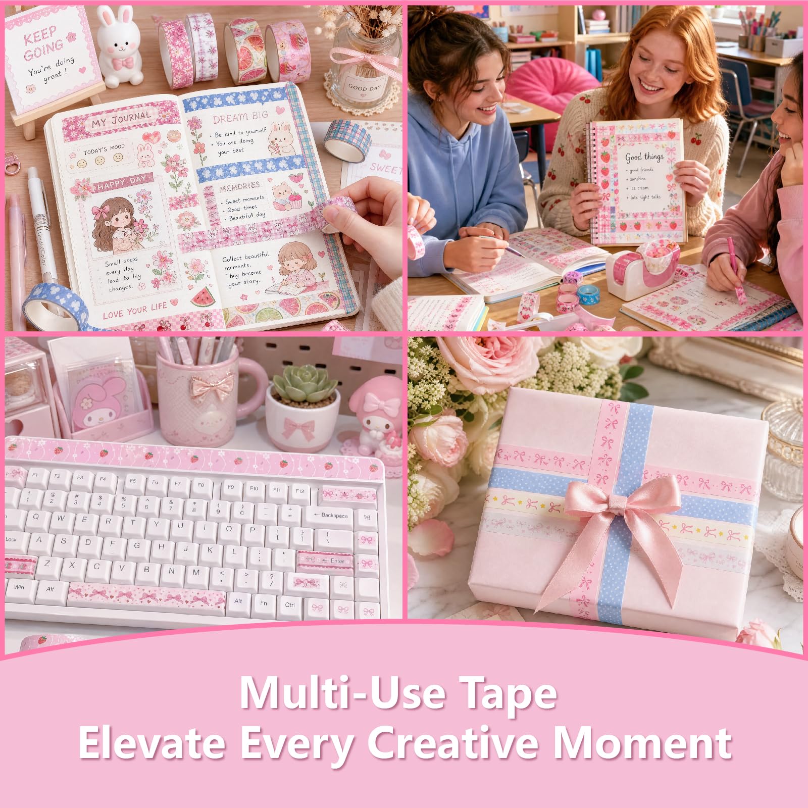Bomichi Washi Tape Set - 42 Rolls Pink Bows -6