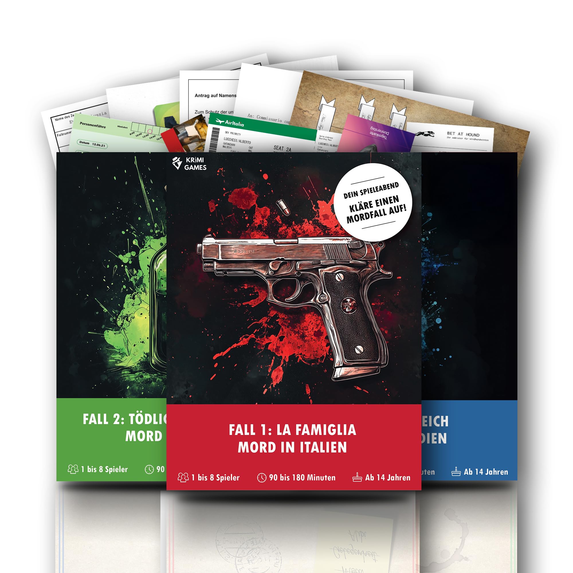 KrimiGames® Fallakten Spiele - Realistisches Crime Game für zu Hause - Krimi-Spiele für Erwachsene - 3 spannende Kriminalfälle lösen (3 für 2 Deal) - Mordfall lösen Spiel für 1-6 Personen ab 14 Jahren