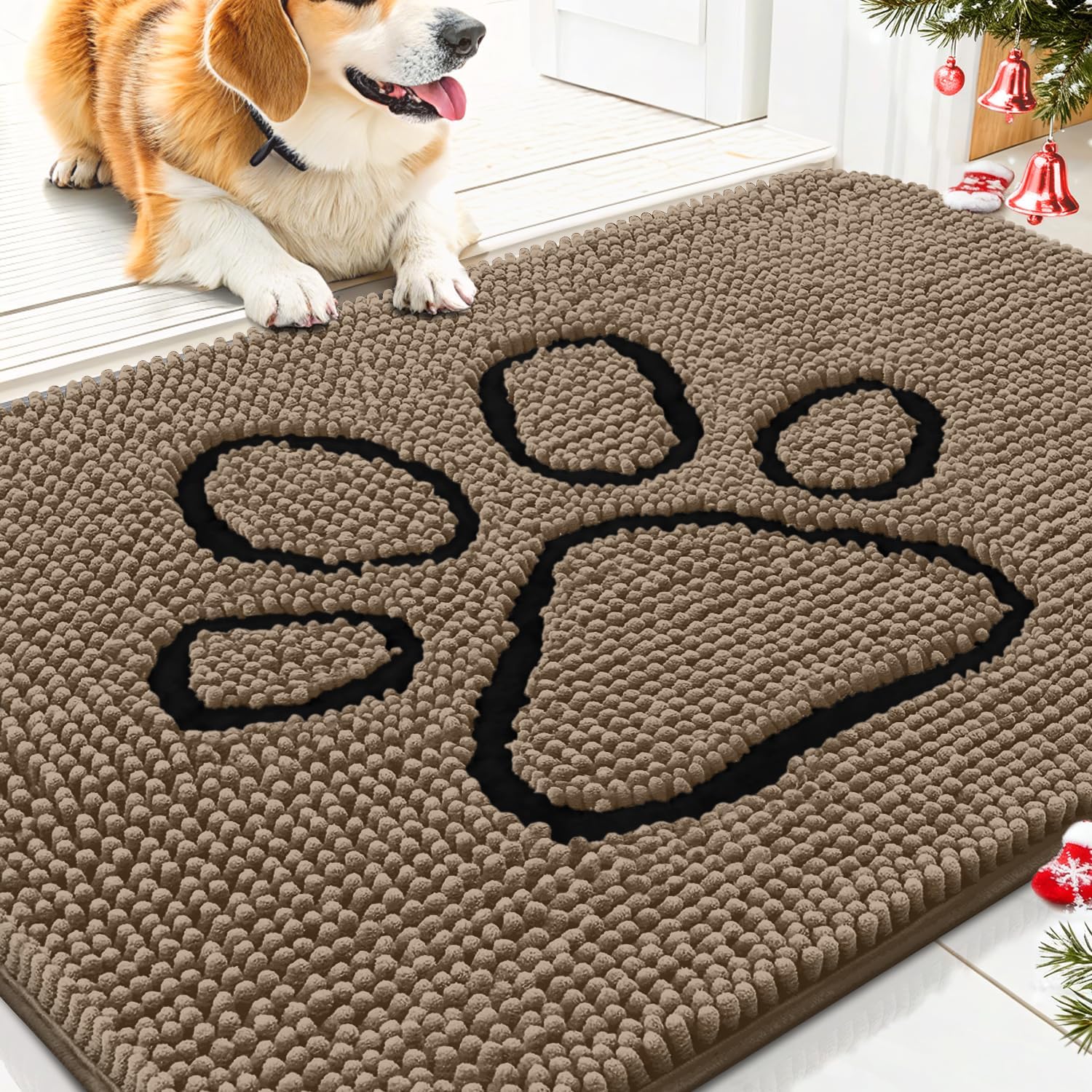 Smiry Dog Door Mat for Muddy Paws, Absorbent Dirt Trapper Non Slip Quick Dry Washable Chenille Mat for Mud Dogs, Entry Rug for Indoor and Outdoor (30x20 Inches, Camel) 30.0"L x 20.0"W x 1.0"Th Camel