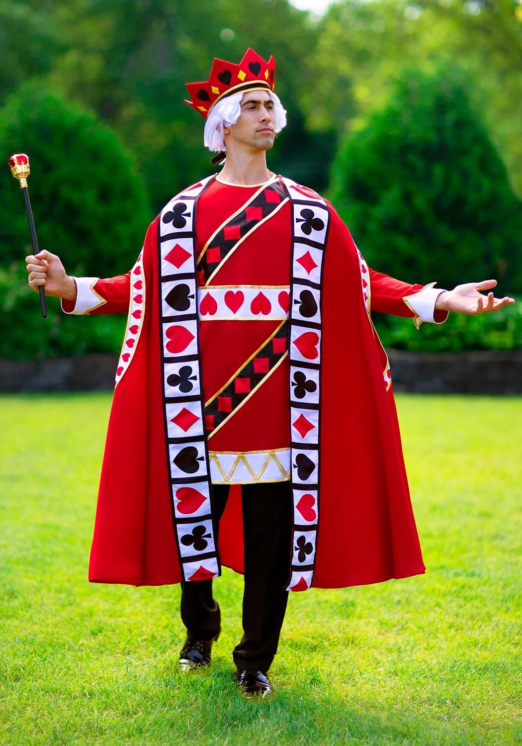 Adult King of Hearts Costume with Tunic, Robe & Foam Crown, Trimmed with Gold Piping