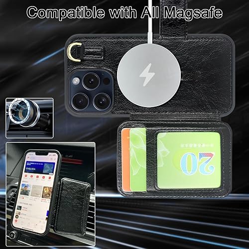 Miniatura 3 de Harryshell Funda magnética tipo cartera cruzada para iPhone 15 Pro, compatible con MagSafe de carga inalámbrica, funda protectora para teléfono,