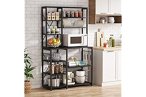 TRIBESIGNS Kitchen Bakers Rack - 10-Tier Microwave Oven Stand with Hutch and 10 S-Shaped Hooks