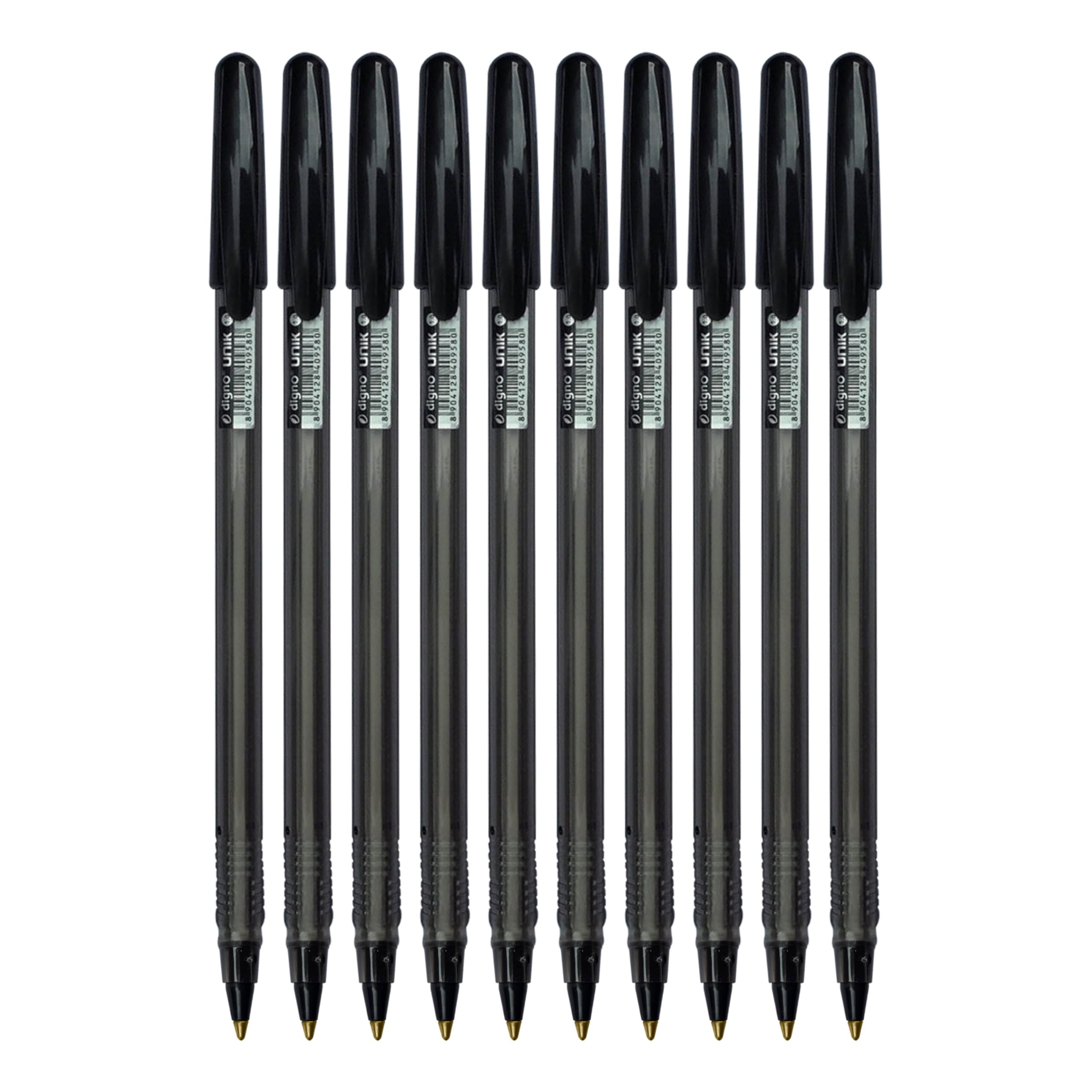 DIGNOUnik Ballpoint Pens, BLACK, Medium Point (1.0mm), Pack of 10, Multipack, Smooth Ball Pens, Perfect for School Office Home Business Everyday Use