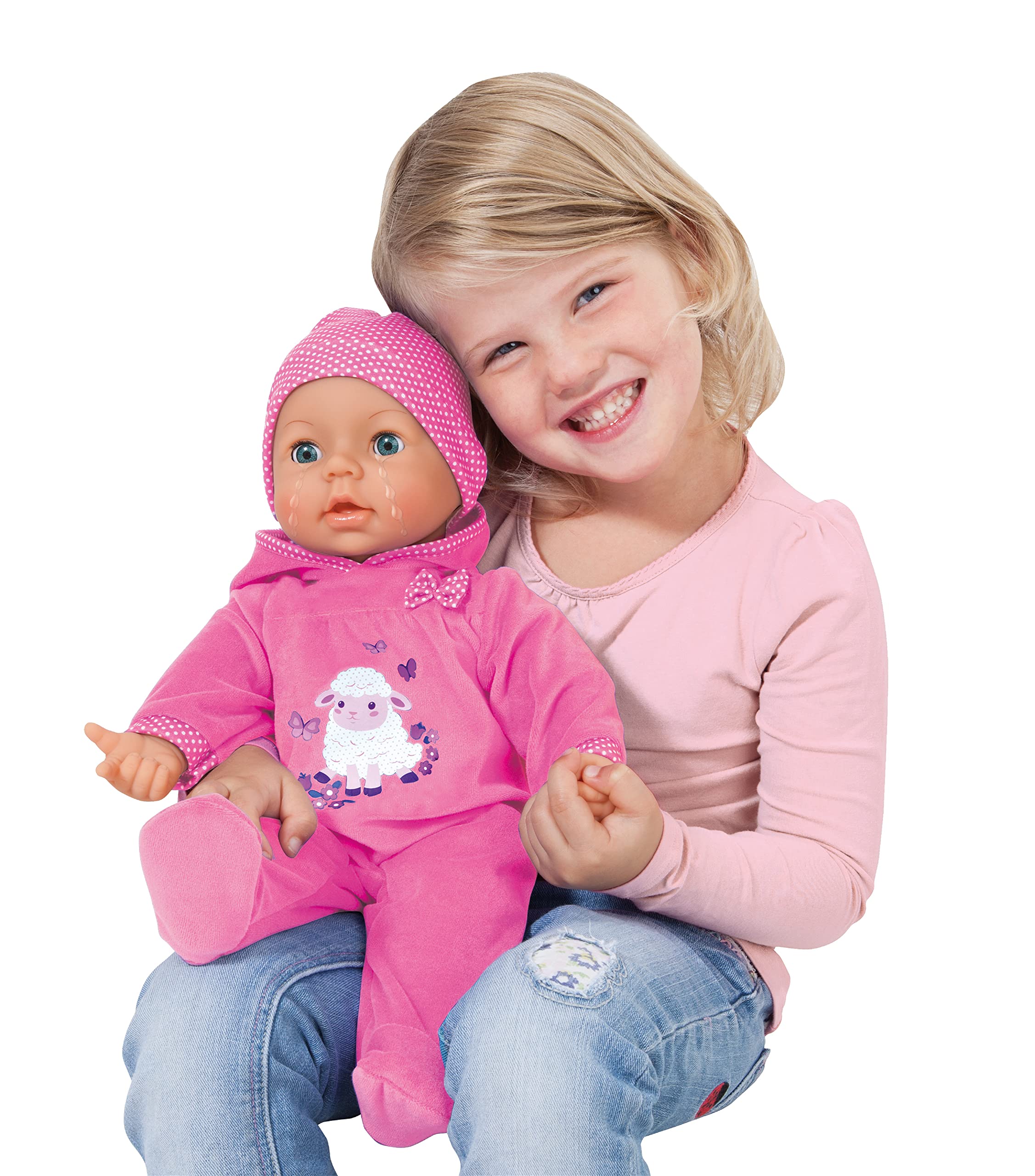 Bayer Design 94697AL Lalka Piccolina Real Tears, płacze prawdziwymi łzami, śmieje się, z akcesoriami, różowa