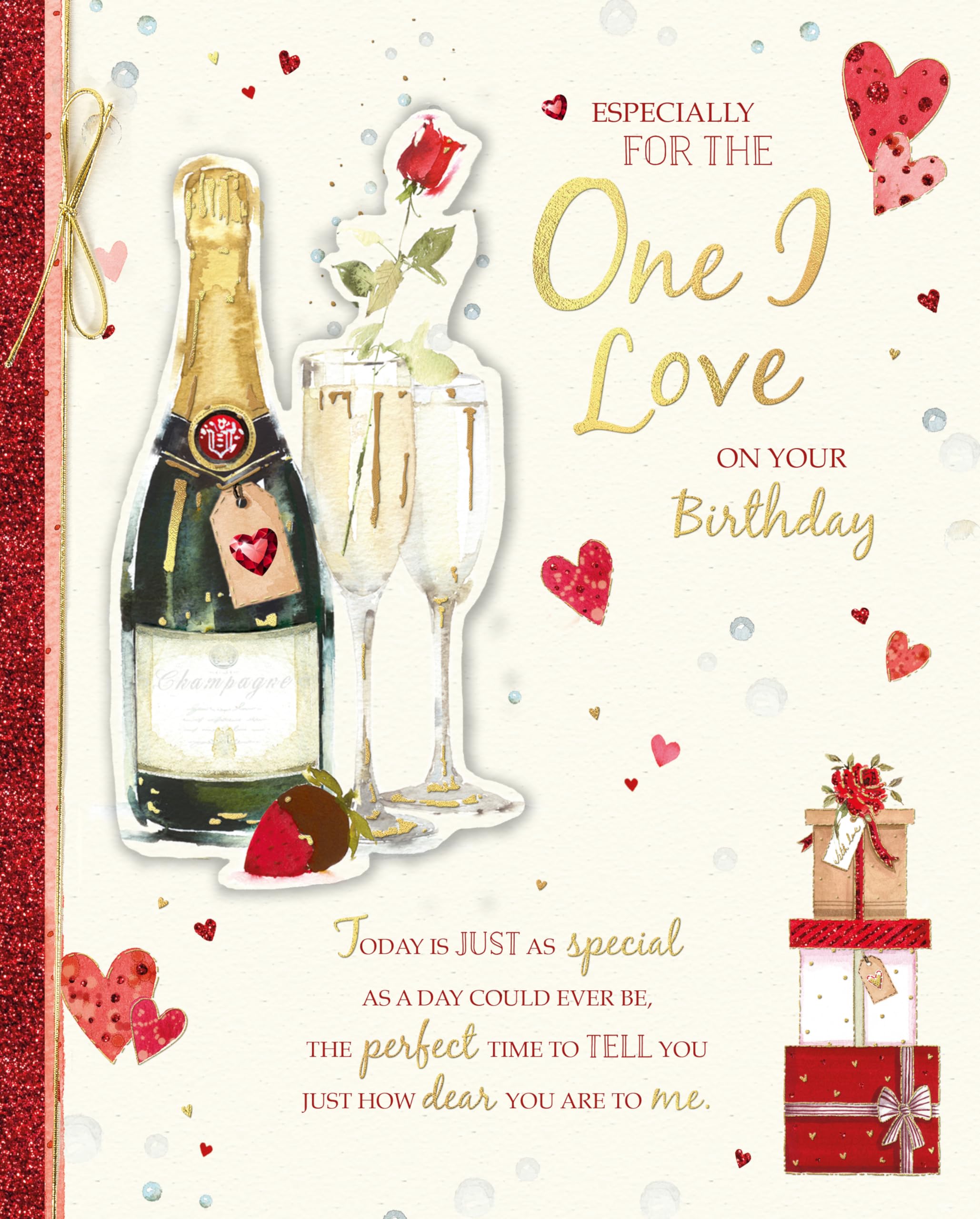 Wishing Well Birthday Card For The One I Love, Champagne And Roses Handmade Greeting Card Studios - 8x10ins