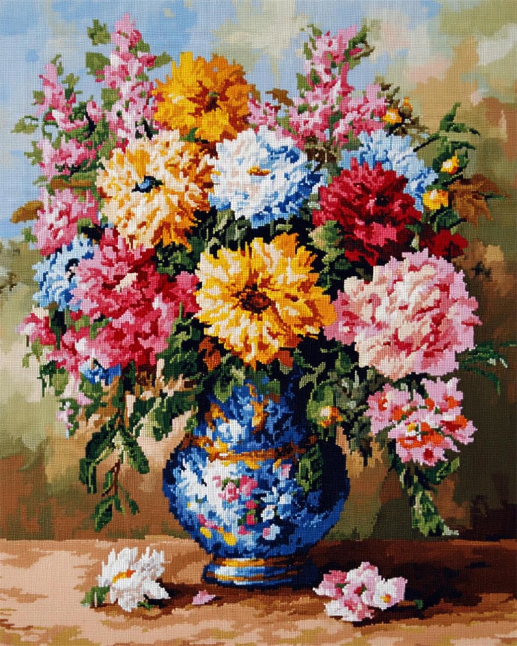 AMBATTERY 0 DIY Beaded Cross Stitch Kits Flowers in A Vase Beadwork Craft Kit for Beginners,Needlework Set,Preprint Pattern Decor Wall Art 60x80cm