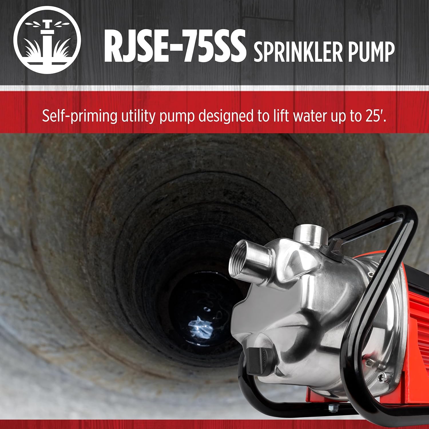 Red Lion RJSE-75SS 115 Volt, 3/4 HP, 11 GPM Stainless Steel Sprinkler Utility Pump with 8-ft. Cord, Red, 614432