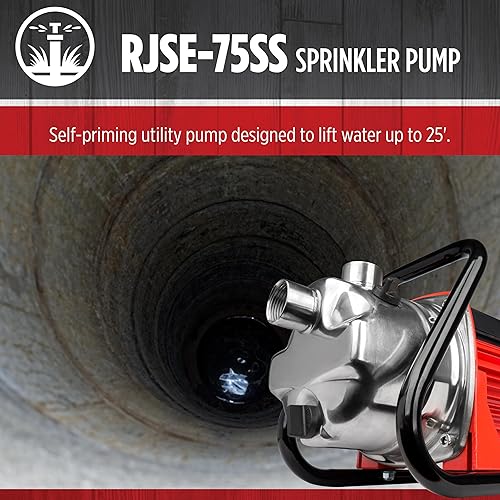 Miniatura 7 de Red Lion RJSE-75SS 614432 - Bomba de riego de acero inoxidable de 115 voltios, 3/4 HP, 11 GPM con cable de 8 pies, color rojo