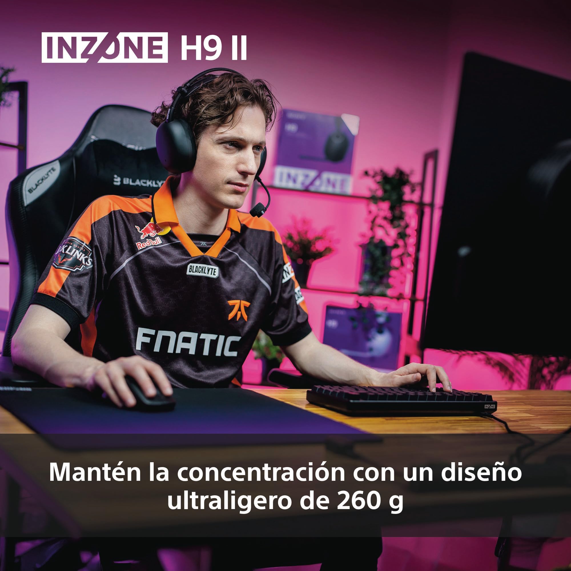 Sony INZONE H9 II: Auriculares Gaming inalámbricos con Noise Cancelling, Ligeros, Micrófono Cardioide Extraible con IA, 2,4 GHz y Bluetooth, Estuche Blando, para PC, PS5, Switch y Móviles, Negro