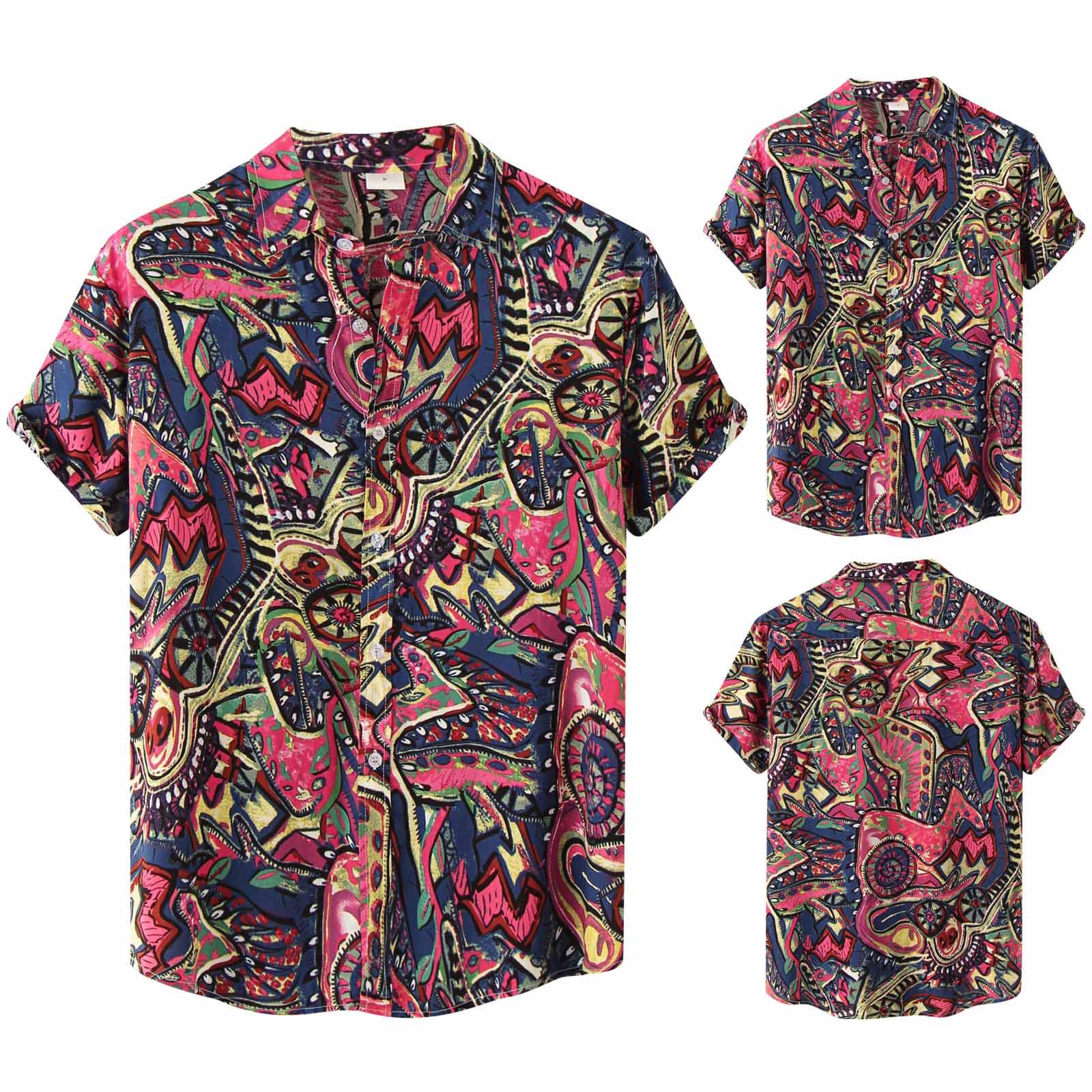 HUTcPNy Camisa Hawaiana Hombre Camisa Estampada Hombre de Manga Corta con Solapa Talla Grande Informal a La Moda Hawaiana Manga Corta Hombres Botones Funky Camisa