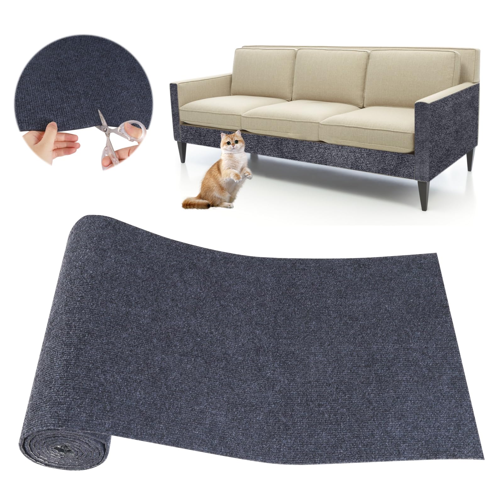 Protezione Divano Graffi Gatto: DIY Tiragraffi per Divano Tappeto Tiragraffi per Gatti Autoadesivo 200x40cm - Ideale per Divani, Mobili e Pareti, Sisal e Moquette (Grigio scuro, 40×200cm)