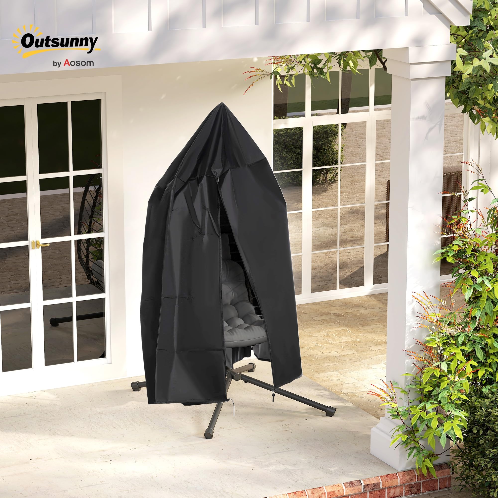 Outsunny Fauteuil Suspendu Pliable en résine tressée Support Gris et Noir