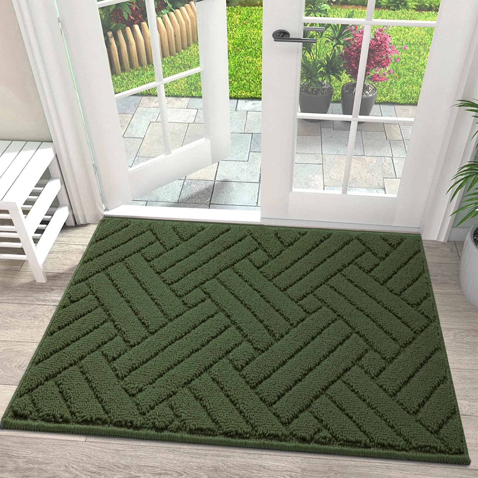 Door Mat Indoor Doormat, Entryway Rug Door Mats Non-Slip Rubber Backing,Heavy Duty Low-Profile Entrance Rugs, Absorbent Resist Dirt Doormats Floor Door mat for Entryway,Green 32"x48"