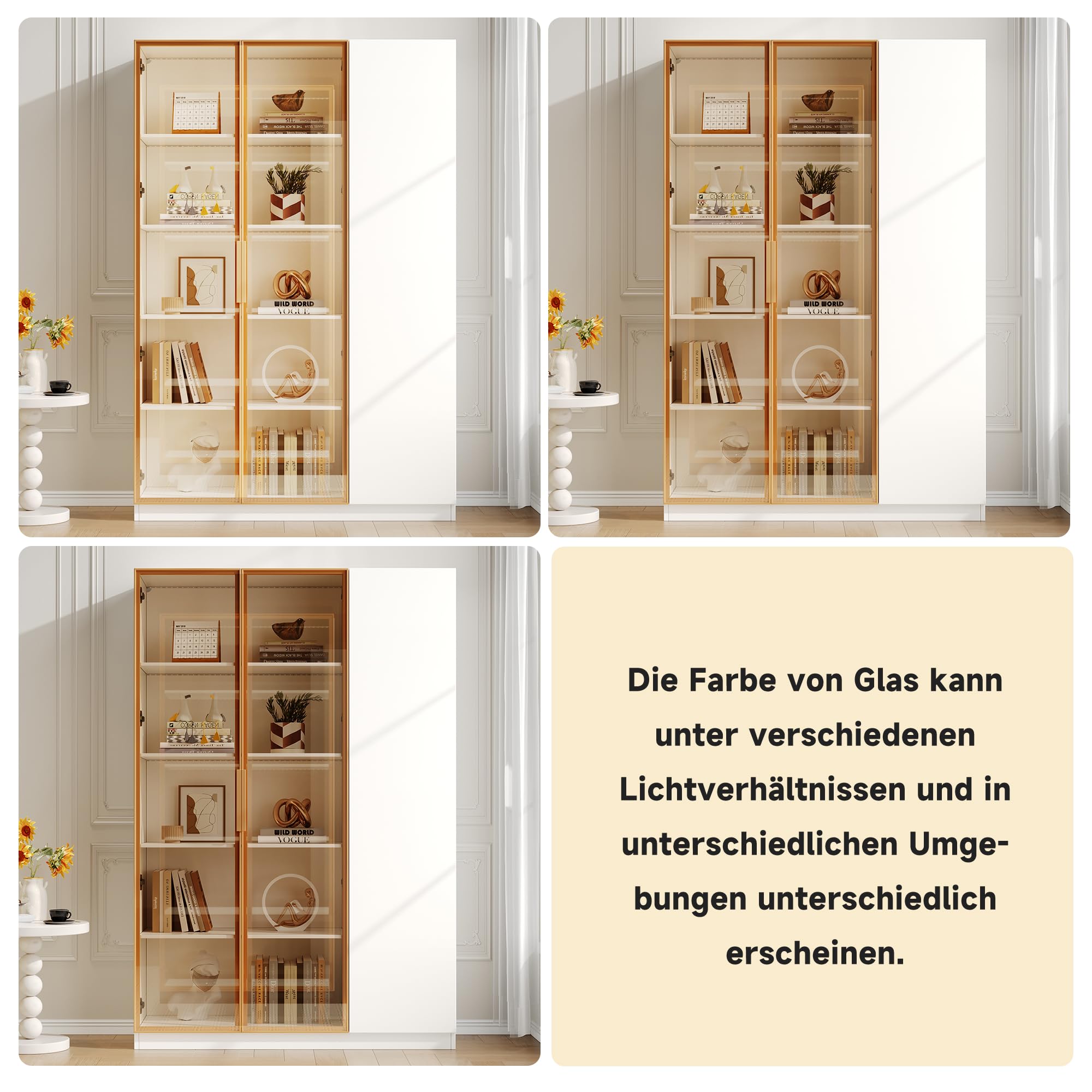 Vitrina de cristal de 165 cm, armario alto, 3 puertas con iluminación LED, multicolor, ajustable, con cristal de seguridad, estantes ajustables y protección antivuelco
