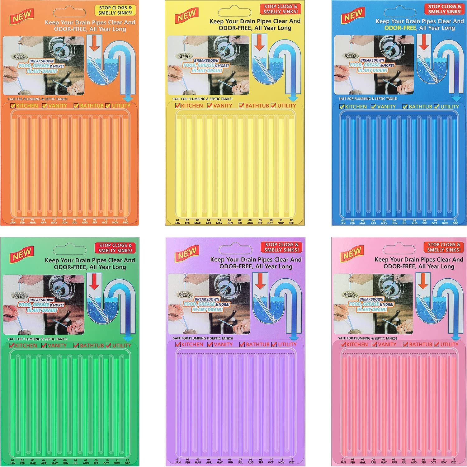 Drain Sticks Drain Stix Drain Cleaner 72pcs Deodorizer Sticks Drainstix for Clogs Kitchen Bathroom Sinks Non-Fragile for Preventing Clogs Odor