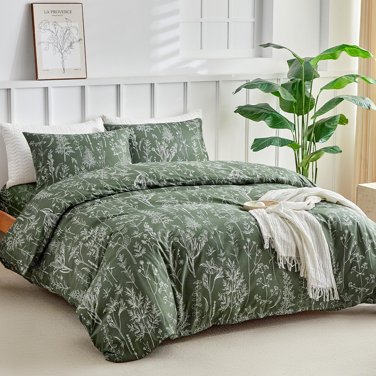 Tokokimo 4-Piece King Size Duvet Cover Sets with Fitted Sheet, Floral Print