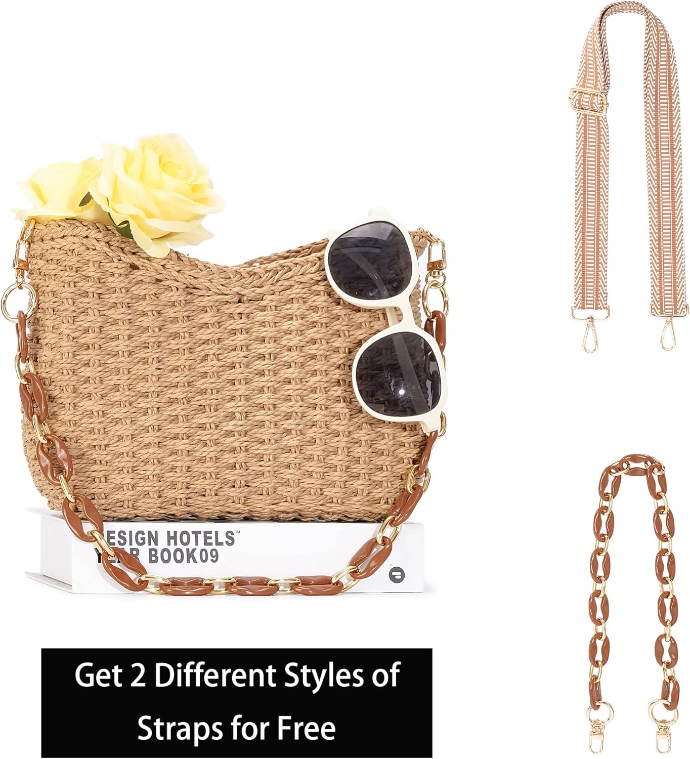 Herald Small Summer Crossbody Bags for Women, Beach Handmade Straw Woven Pocketbooks Handbag Shoulder Purse - Image 9