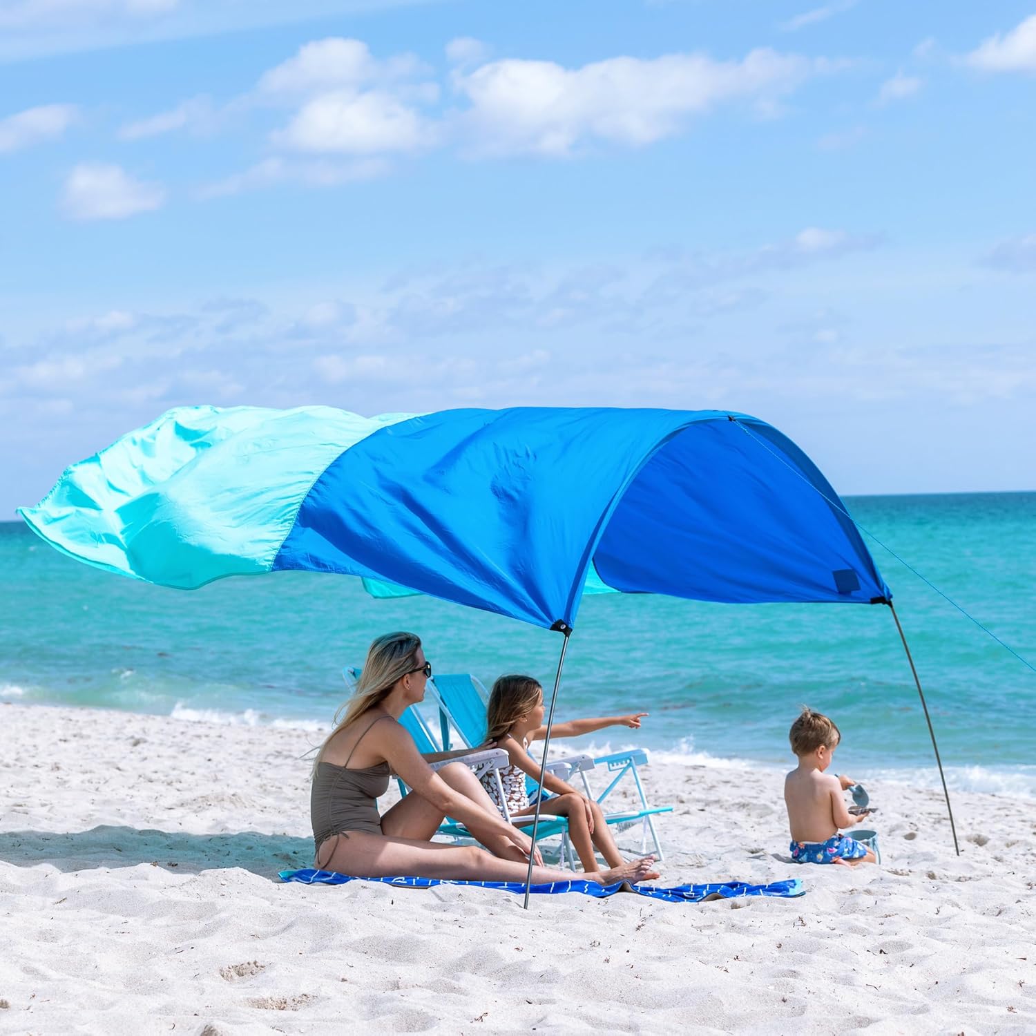 Shibumi Shade Mini®, World’s Best Beach Shade with Quiet Canopy, The Original Wind-Powered® Beach Canopy, Provides 75 Sq. Ft. of Shade up to 8ppl, Sets up in 2 Min, Wind Assist Included