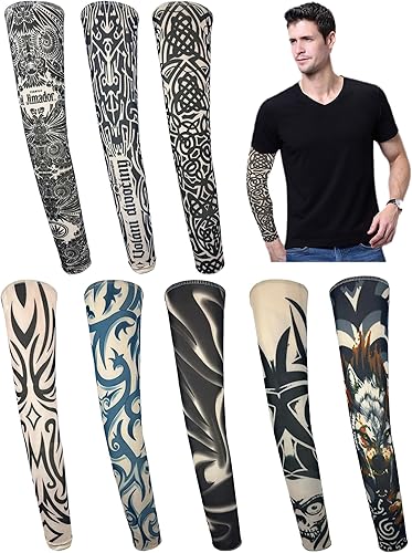 Miniatura 5 de iToolai Mangas temporales de tatuaje para hombres, juego de 8 piezas con protección UV, mangas de brazo falsas sin cordones