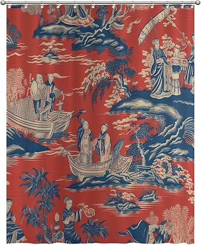 Miniatura 8 de Cortinas de ducha de 72 x 72 pulgadas, cortinas de ducha de El Cairo azul y blanco para baño, poliéster, impermeable, lavable a máquina, decoración