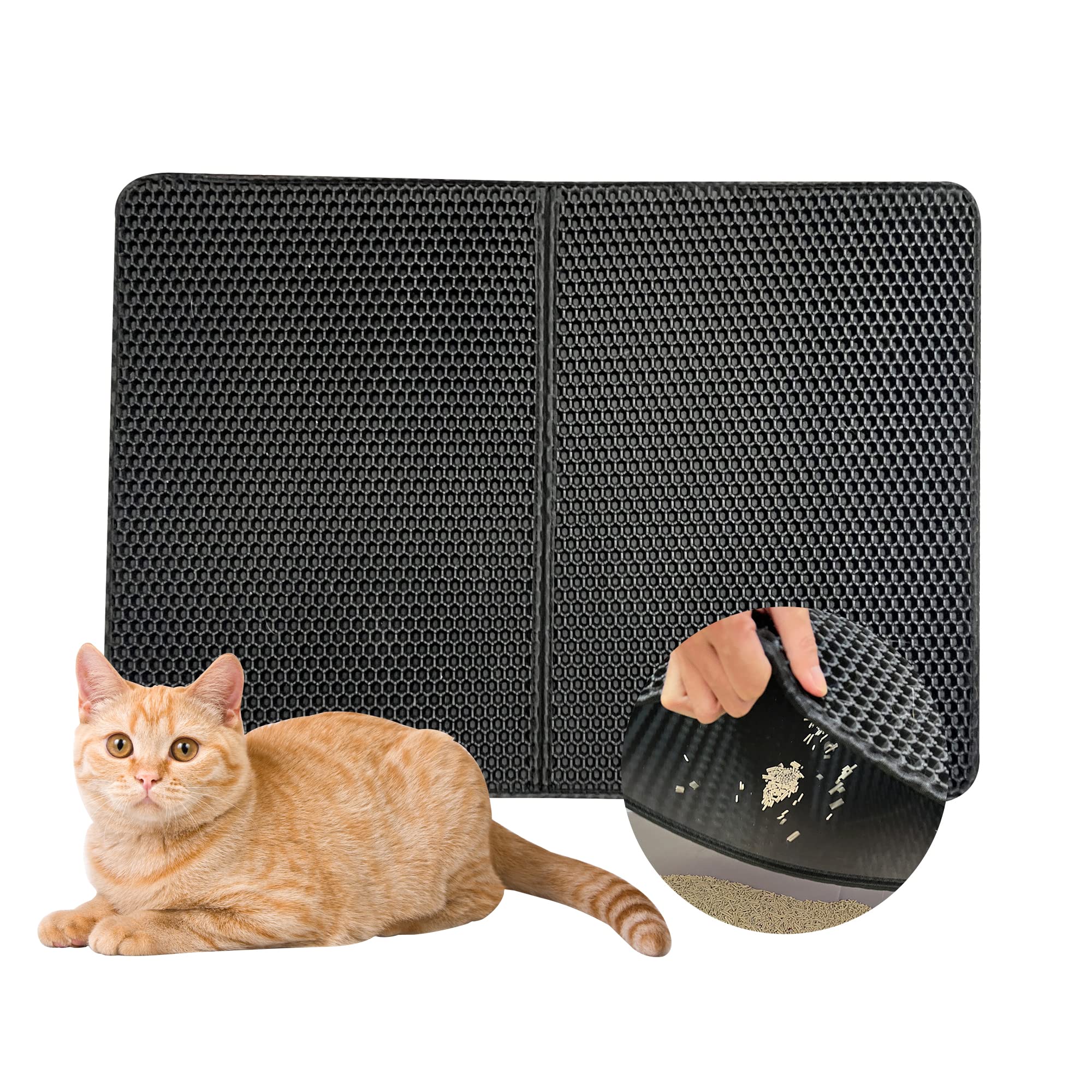 HOOHCat Litter Mat，Pretty Litter Box Trapping Mat for Kitty，Honeycomb  Double Layer Anti Tracking Kitty Mats，Large Size No-Toxic, Waterproof  Anti
