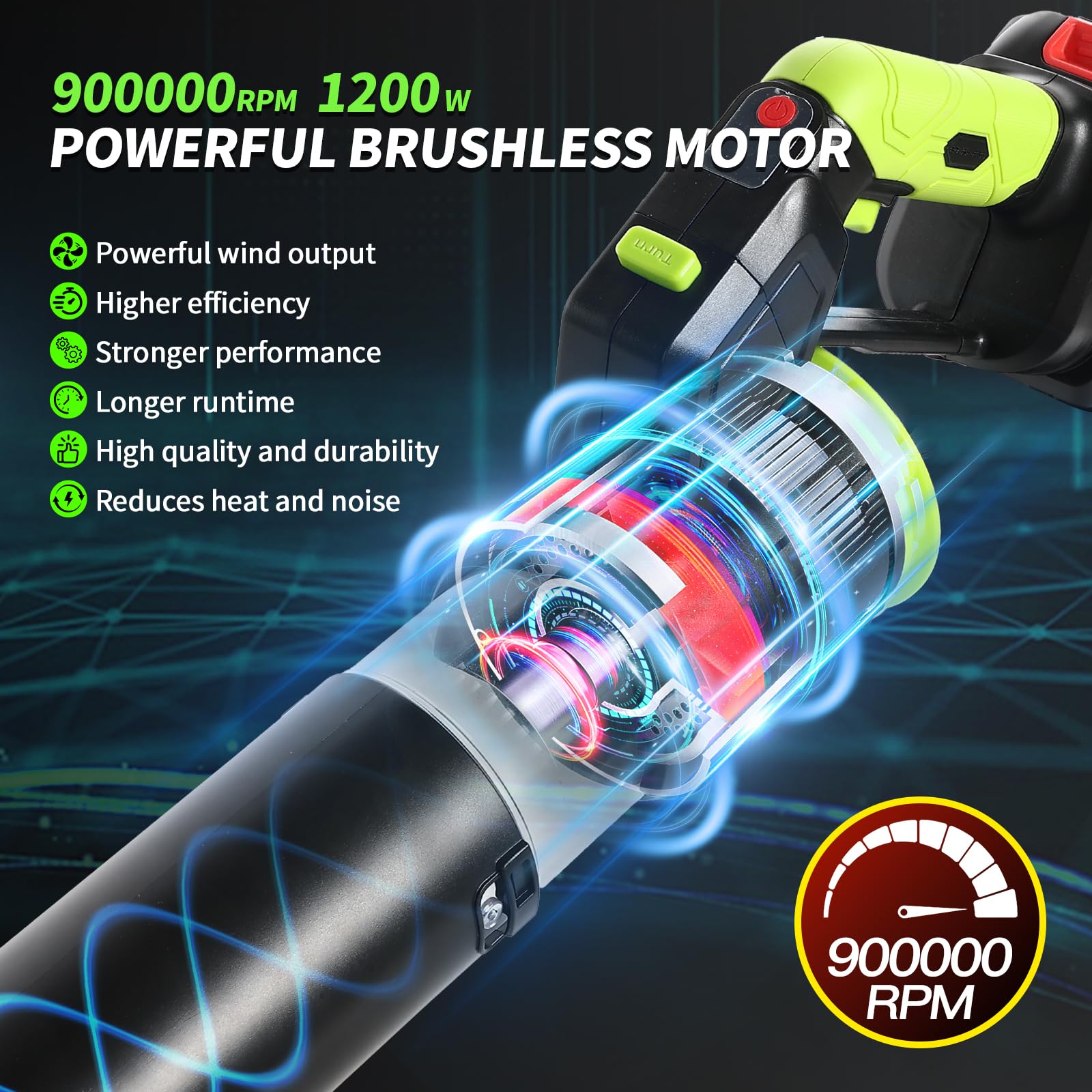 Soplador de hojas inalámbrico, soplador de hojas eléctrico inalámbrico con 2 baterías y cargador, 4 velocidades de viento, 2 modos de mano, batería de 4.0/5.0 AH, sopladores ligeros para