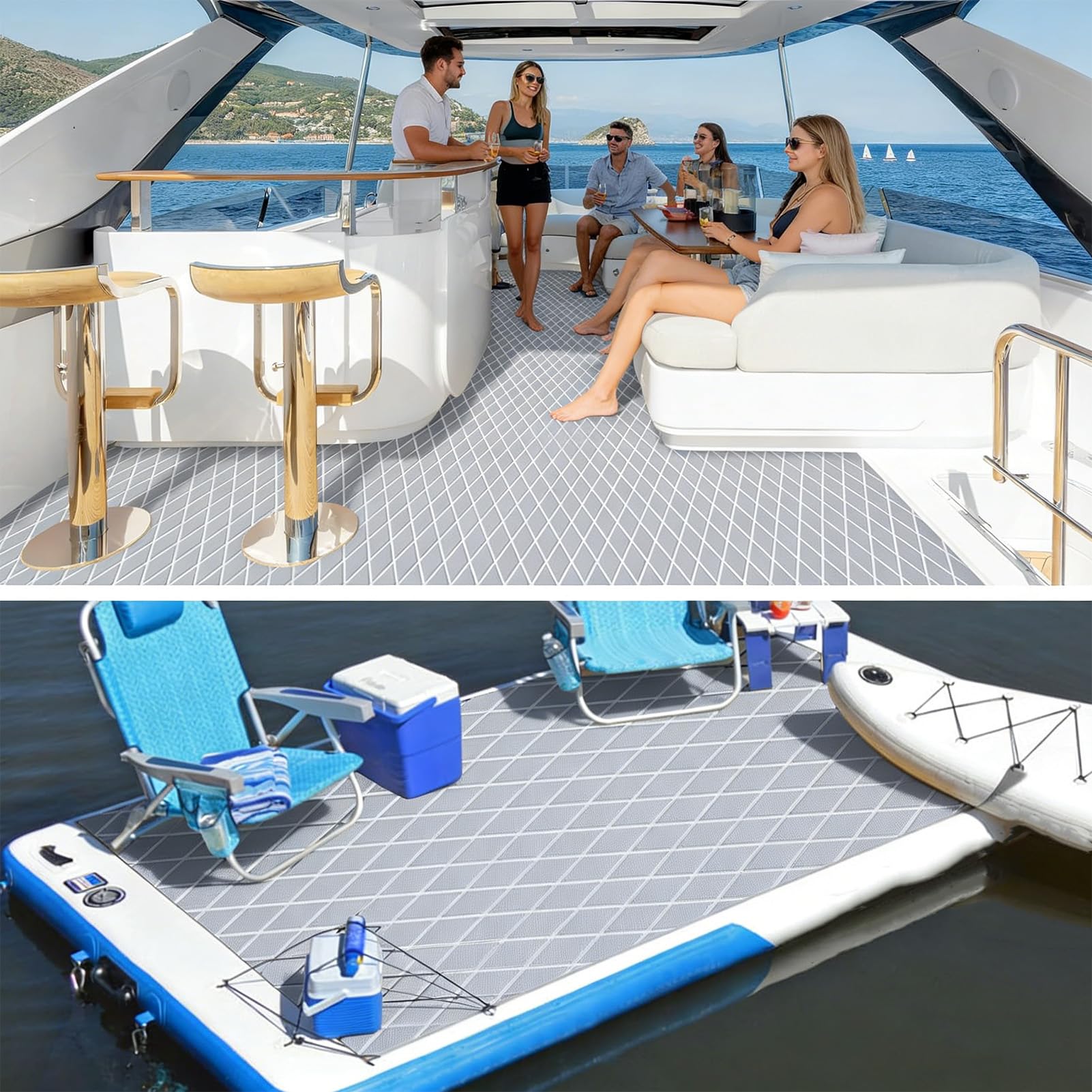 Eva Schaum Bootsbodenbelag 6 mm Selbstklebend & Wasserdicht Yacht Bodenbelag, Diamant-Muster Eva Schaum Boot für Yachten, Motorboote, Surfbretter & Schwimmbäder,Color 4,240 * 60cm