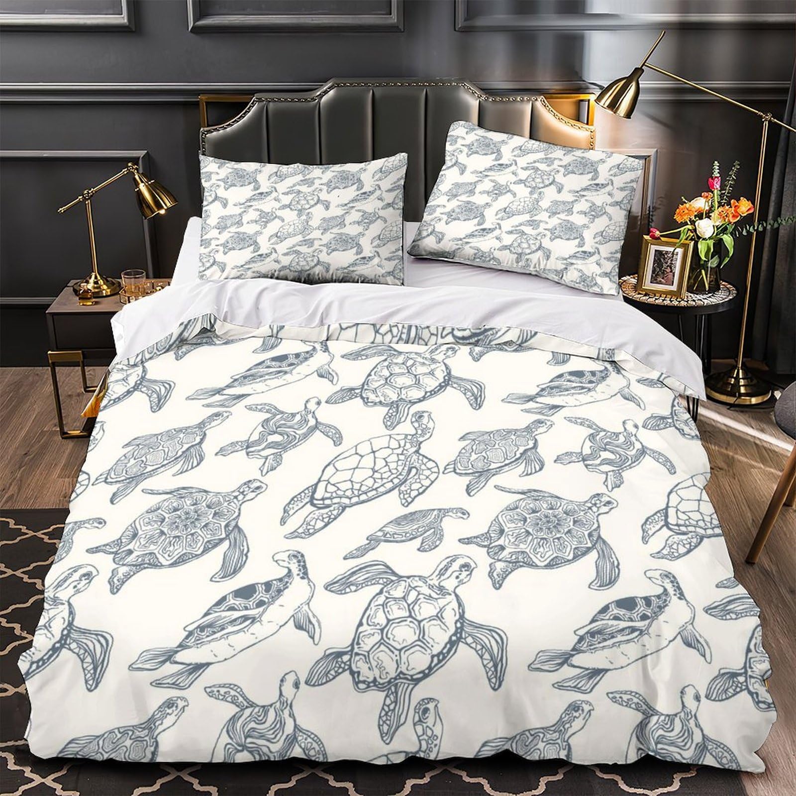 Housse de couette tortue marine ultra douce au fini 3D impeccable pour literie haut de gamme