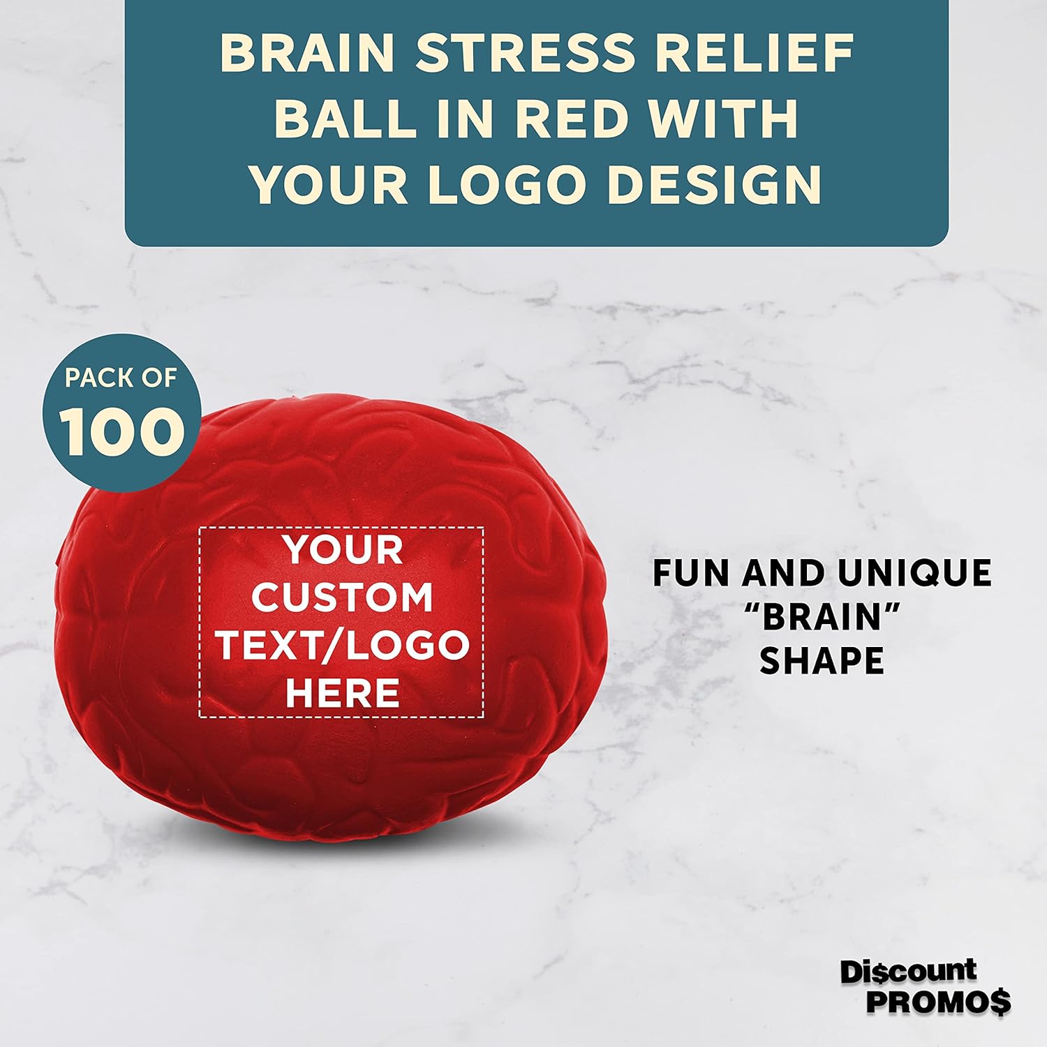 Custom Brain Squeeze Balls Set of 100, Personalized Bulk Pack - Stress Relief, Perfect for Your Desk, Office or Home - Red