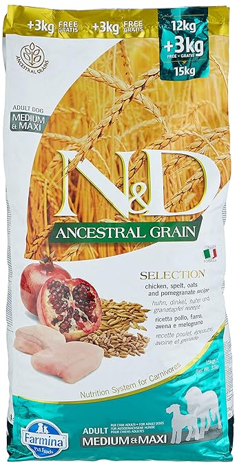 Farmina N D Ancestral Grain Selection Dry Dog Food Adult Medium Maxi Breed Chicken And Pomegranate 15 Kg Amazon In Pet Supplies