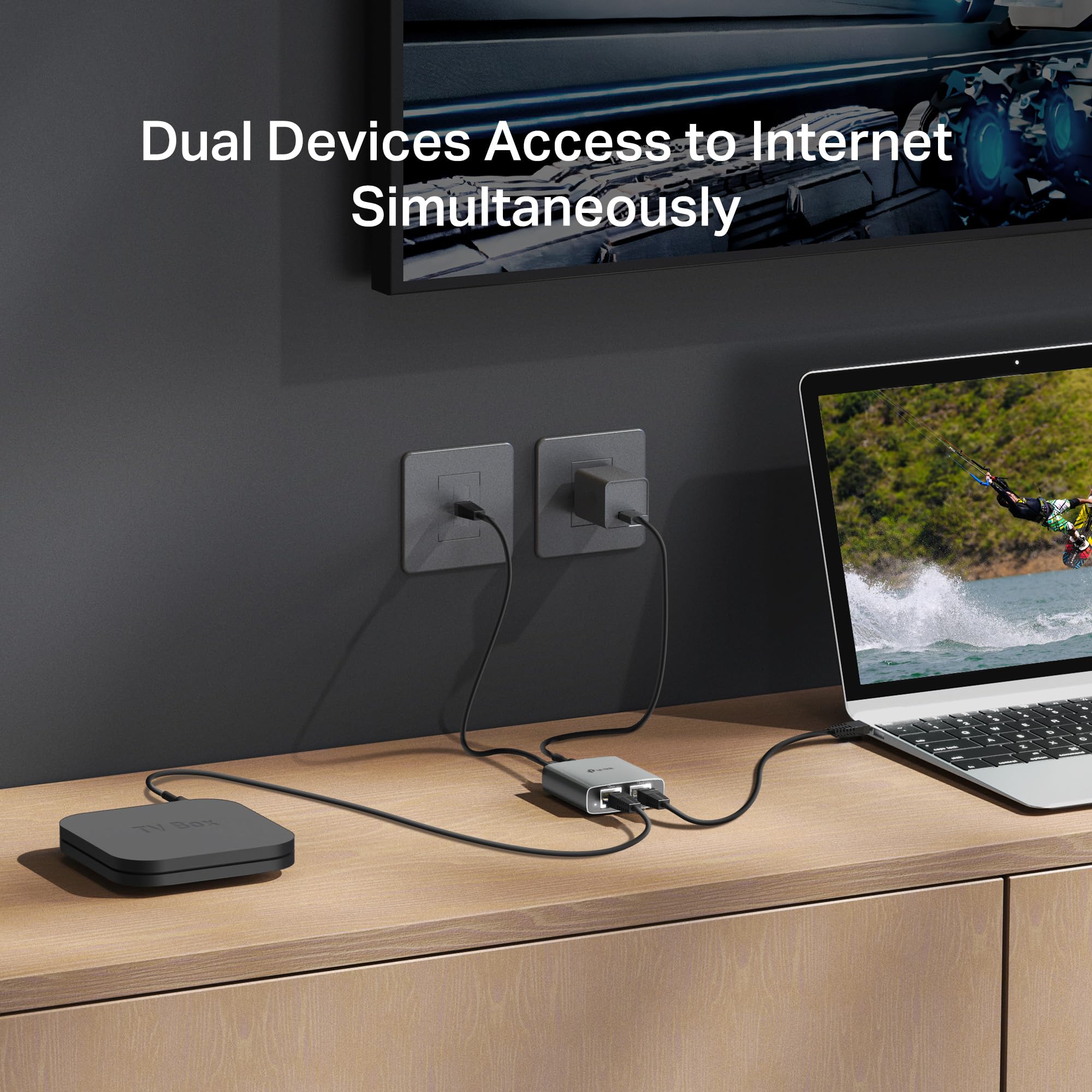 TP-Link EH210 Ethernet Splitter,1 to 2 Gigabit Network Switch,1000Mbps High-Speed Ethernet Switch,Plug and Play,LAN RJ45 Internet Splitter with Ethernet/USB Cable for Router,Laptop/PC,TV,Xbox - 4