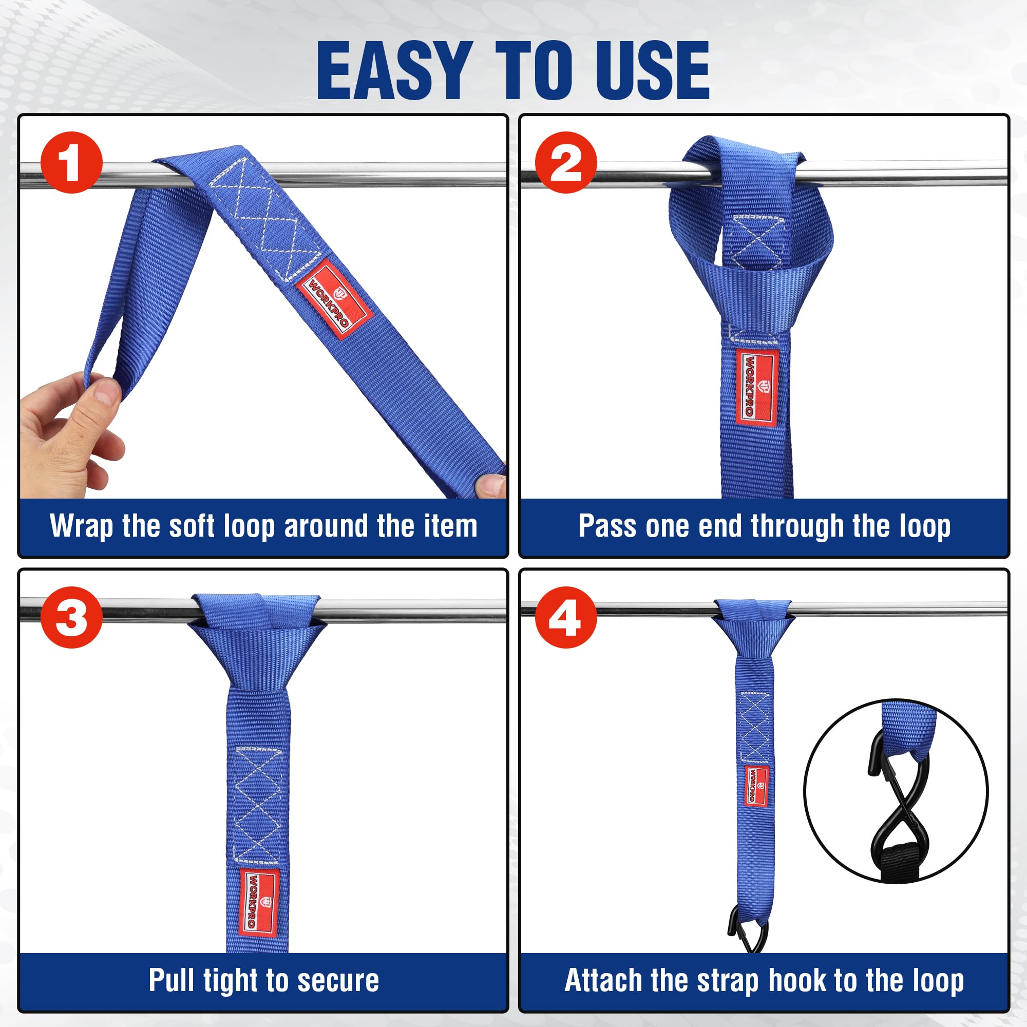 WORKPRO Soft Loop Tie Down Straps (6-Pack), 1.6