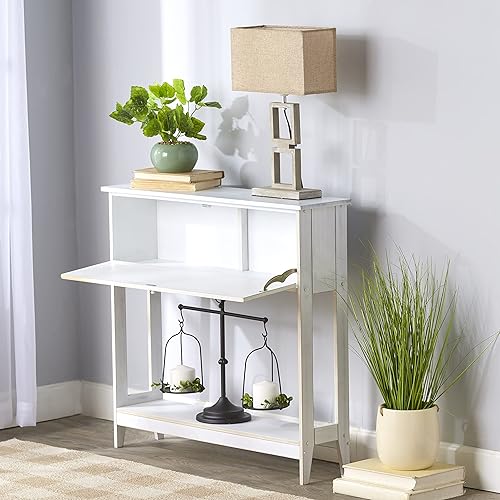 Miniatura 5 de Mesa consola tallada - Mesa de entrada antigua delgada con cajón de almacenamiento - Blanco