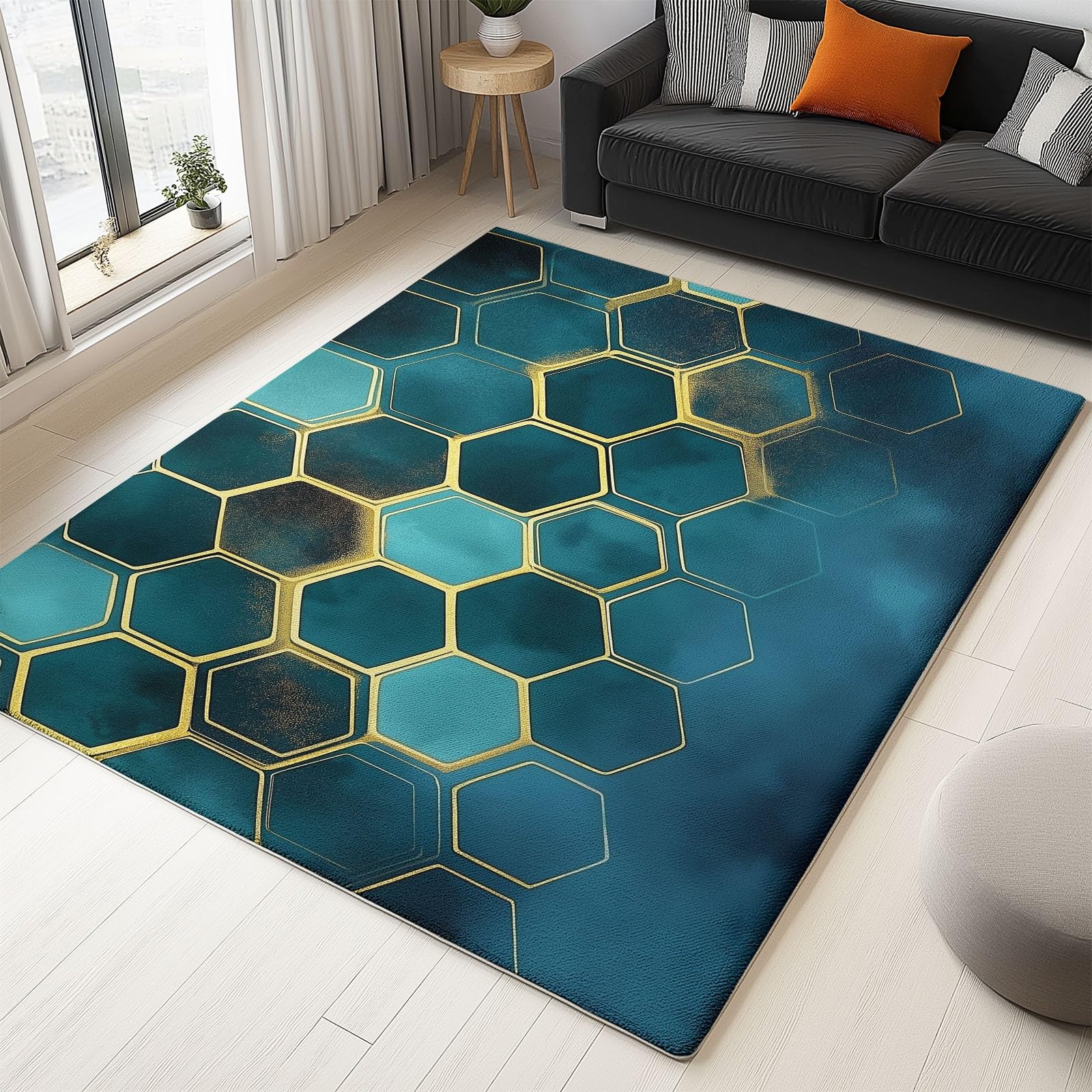 Dywan, geometryczny dywan o strukturze plastra miodu, do salonu, 160 x 230 cm, antypoślizgowy, nowoczesny efekt 3D, wycieraczka do korytarza, sypialni, flanelowa mata podłogowa, nadaje się do