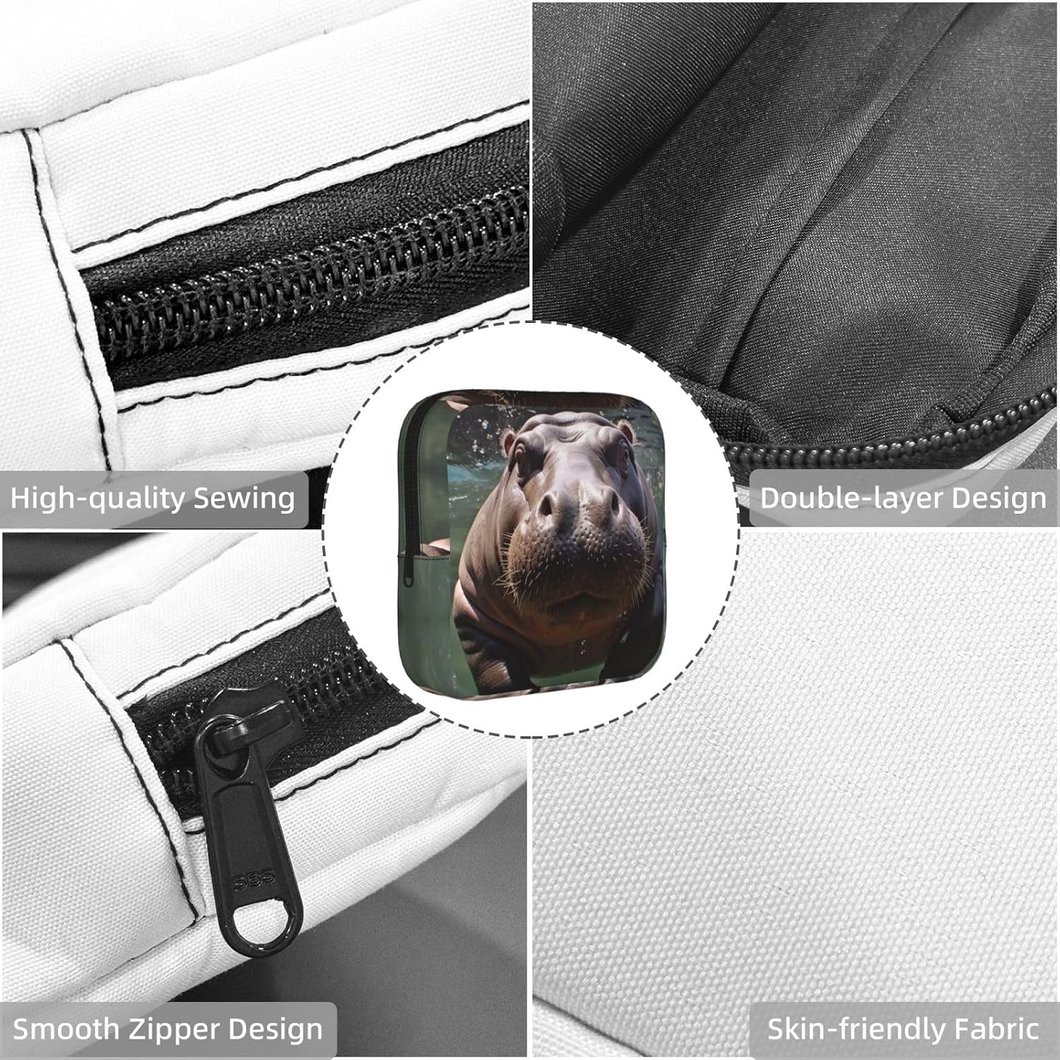 Women Period Bag Pouch For Girls Sanitary Napkin Storage Bag Portable Diving Hippo Period Pad Pouch Small Make Up Bags Tampon Holder For Purse Travel Daily Use image 4