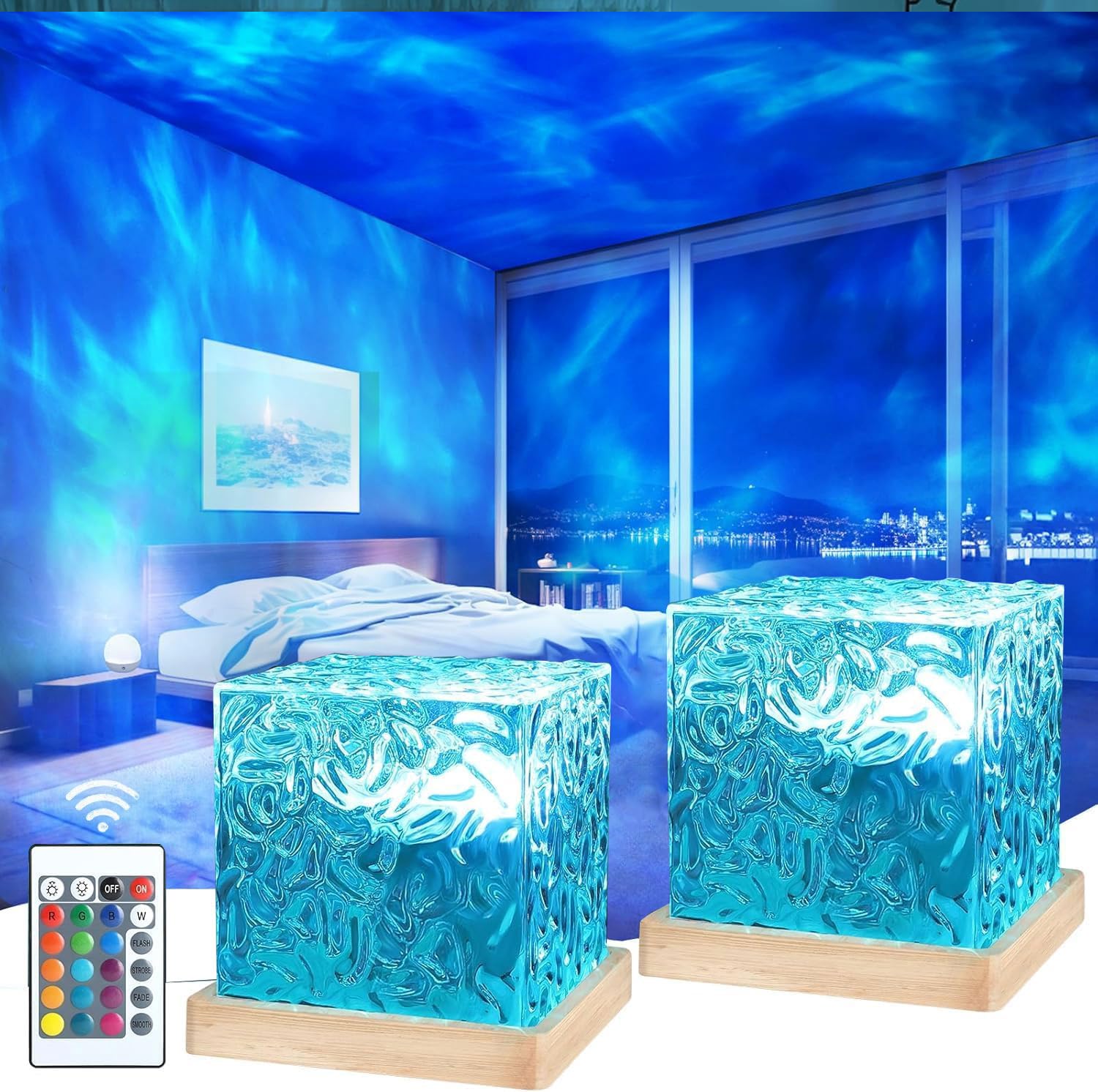 YeahBoom Ocean Lampe LED,16 Farben RGB Wasserwellen Lampe,Aurora Light mit Fernbedienung,LED Sternenhimmel Projektor für Zimmer Schlafzimmer Deko,Kinder Geschenk