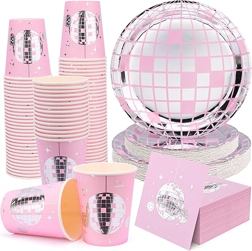 Suministros de fiesta de discoteca  Platos de papel de bola de disco tazas de papel para fiesta de discoteca, servilletas de cóctel, camino de mesa