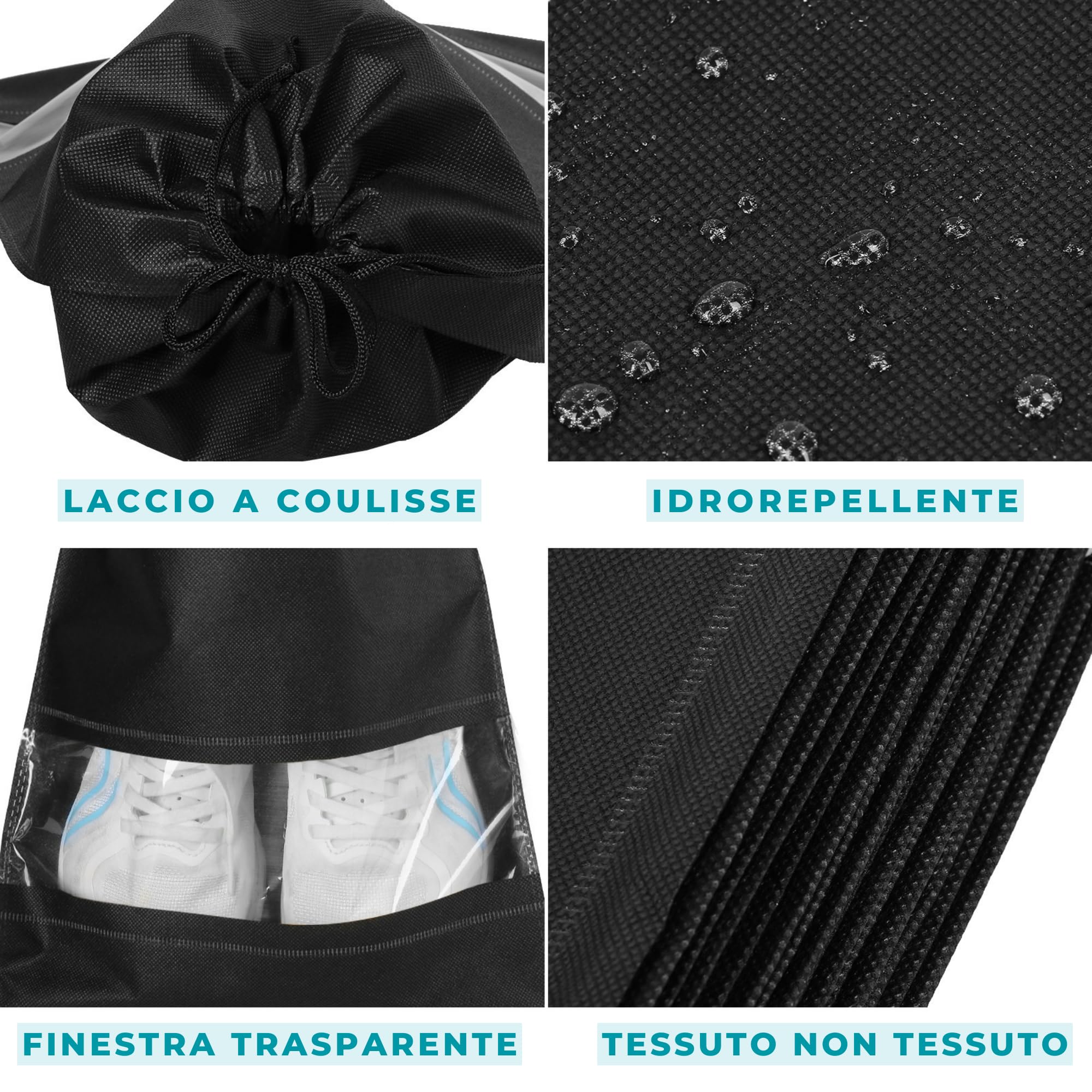 10 Borsa Scarpe da Viaggio, Sacchetti per Calzature con Coulisse e Finestrella Trasparente, Impermeabile Grande Organizzatore Portatile per Stoccaggio Scarpe per Scarpe da Uomo e da Donna