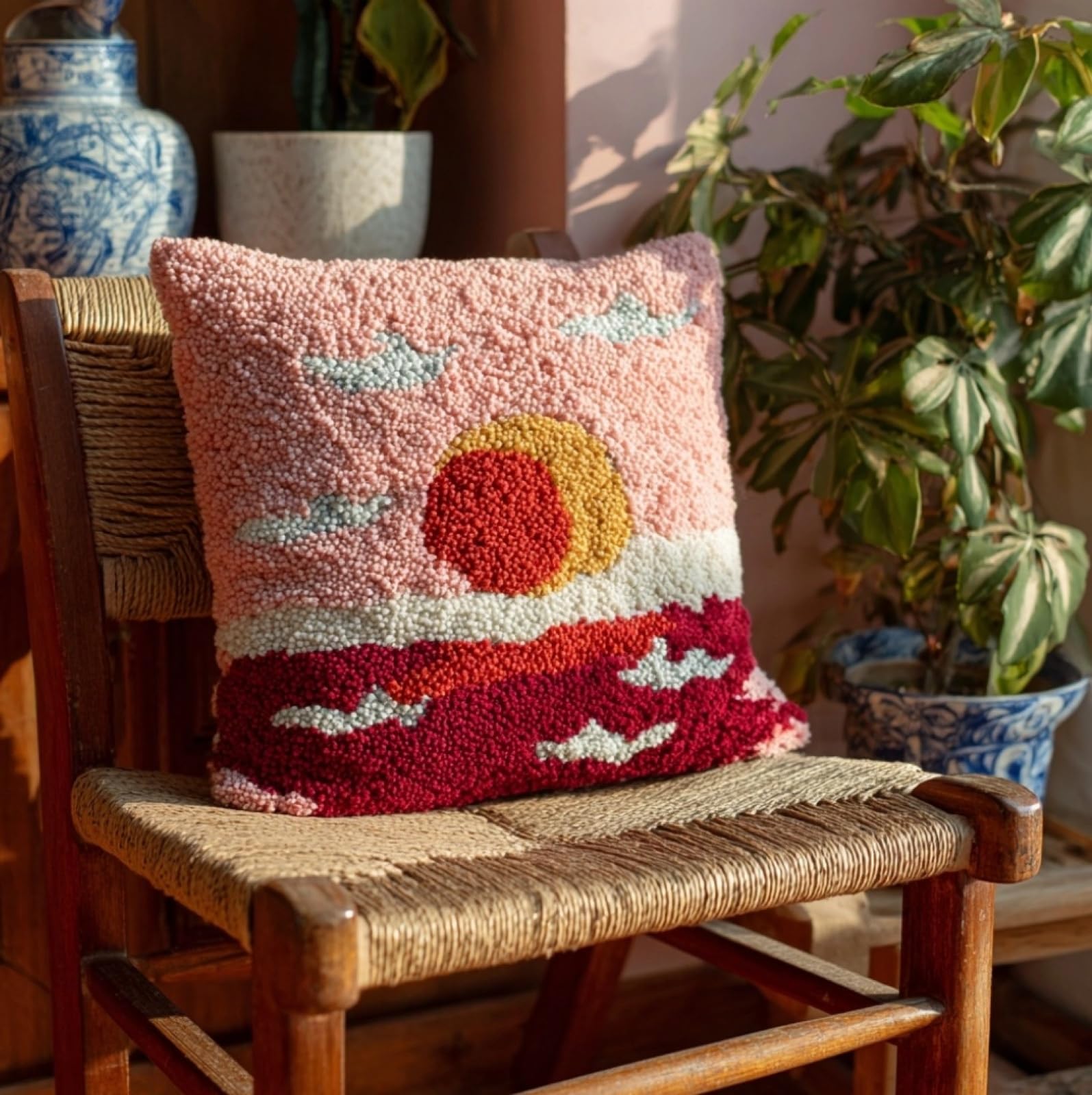 Wallustrioaw Sunset Beach View Latch Hook Cushion Kit 43X43cm,