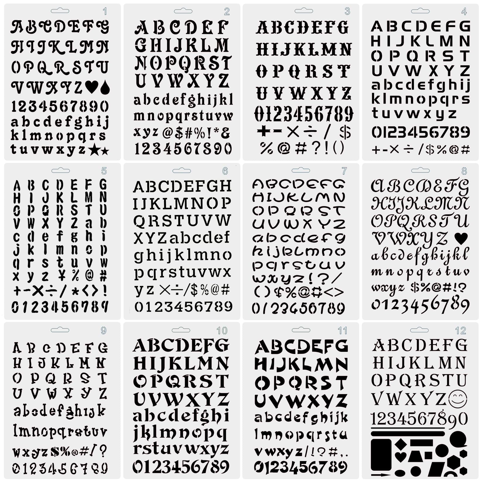 12 Pcs Letter and Number Stencils,7 x 10 Inch Letter Stencils for Painting, Alphabet Templates for Crafts Reusable, Kids Scrapbooking Card Wall Notebook Party Favor Gift Decorations